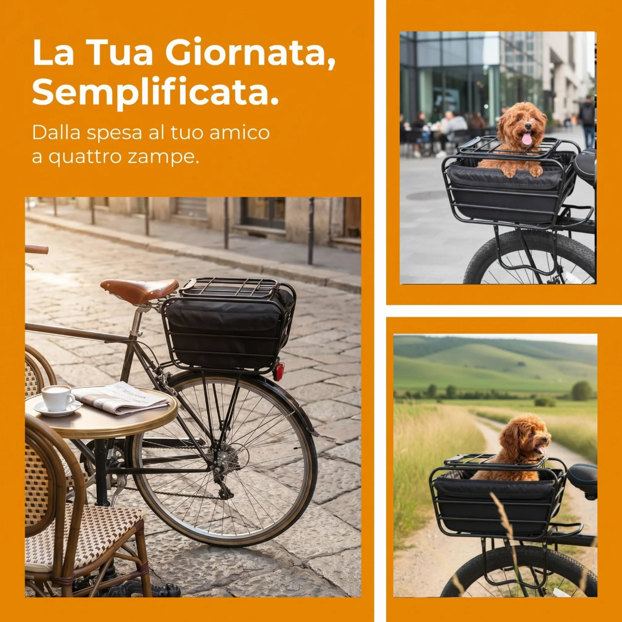 predolo Trasportino per Cani da Bicicletta Universale, Cesto Bici con Coperchio, Telaio Rinforzato Cestino Posteriore per Bicicletta, per Spostamenti Quotidiani