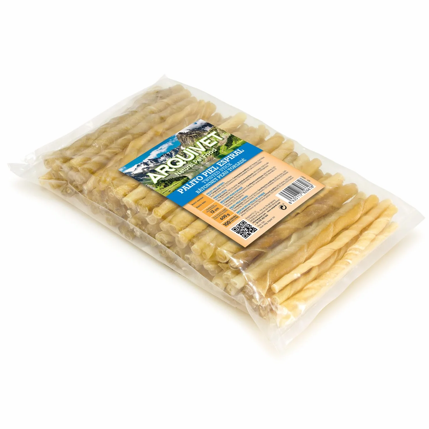 Arquivet Snack Bastoncino in pelle bovina a spirale - Snack cani naturali - Dolcetti, premi e ciumi - 12 cm (sacchetto 100 pz.)