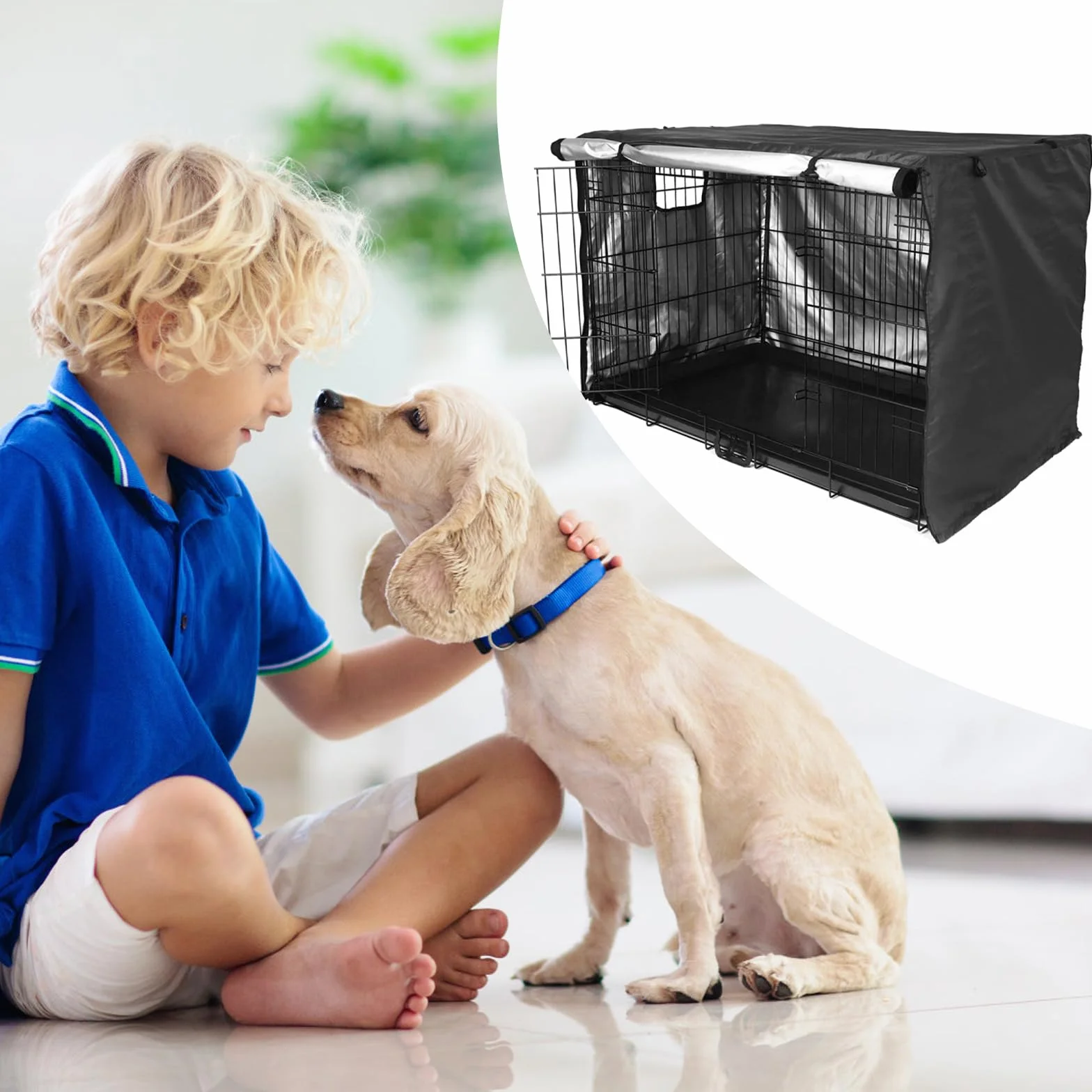 PET Copertura per Gabbia per Cani Antivento Tessuto Oxford 210D Nero 36in