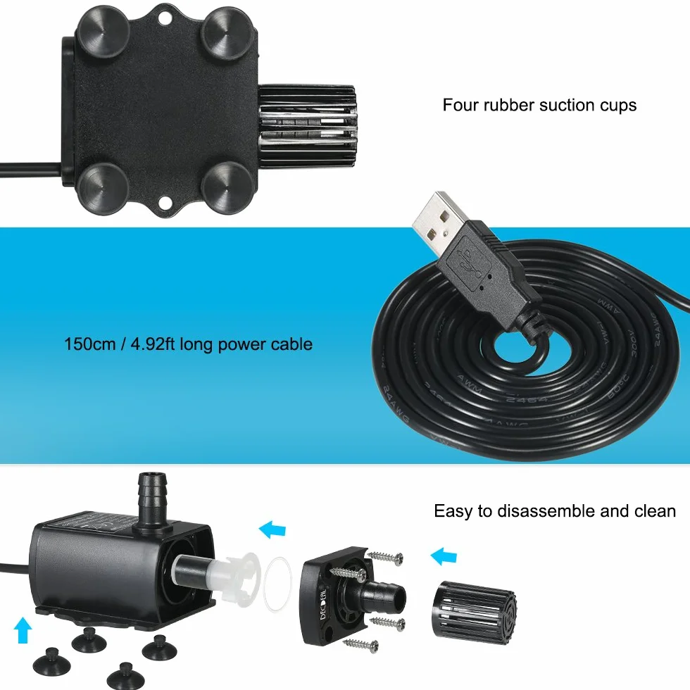 Decdeal USB DC5V 2.4W/4.8W Ultra-silenzioso Pompa Acqua Brushless Impermeabile Sommerso Acquario Circolante