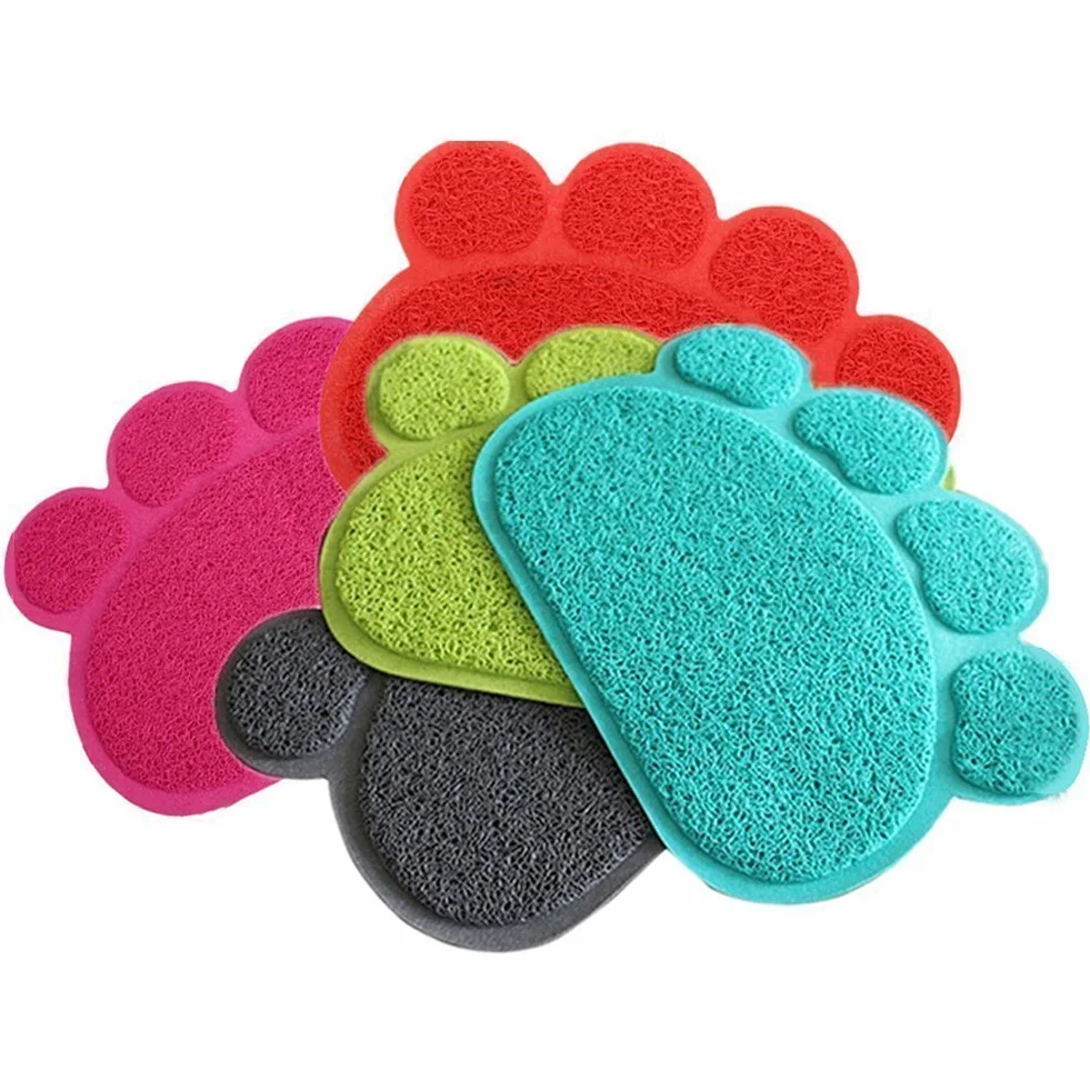 KINGCOO Tappetino Lettiera Materassino Pet, Impermeabile Tappeto per Animali a Forma di Zampa Lettiera Catcher Trapper Table Food Tappetino per Cane Gatto Ciotola Tessuto,30cmx40cm,PVC (Loto Rosa)