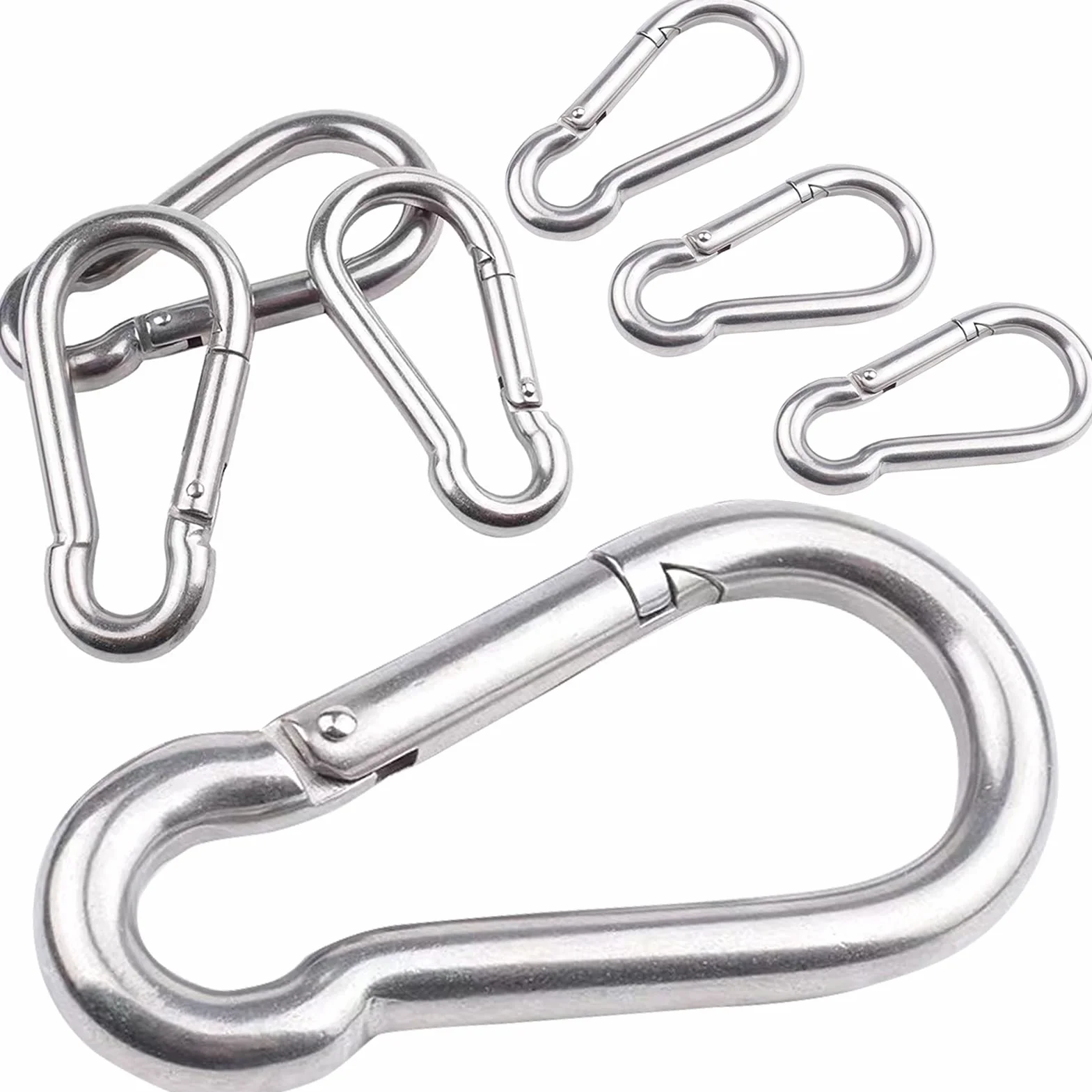7 Moschettone in acciaio inox – Diverse misure e numero di pezzi disponibili – moschettone a scatto per vigili del fuoco, senza manicotti, 60 mm x 6 mm, portata fino a 150 kg