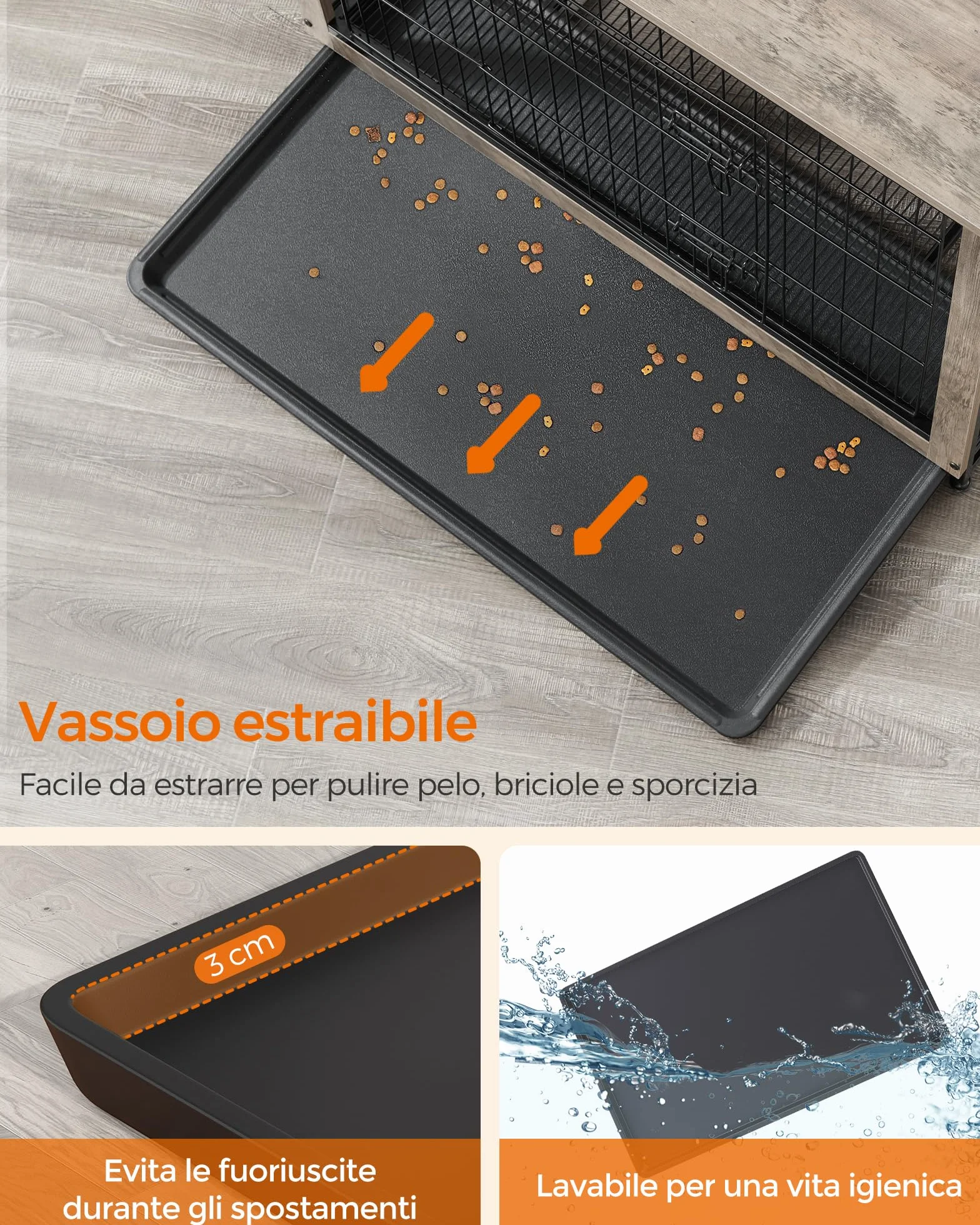 Feandrea Gabbia per Cani 32 kg Mobile Tavolino Cuccia Moderna 2 Porte Greige PFC003G01