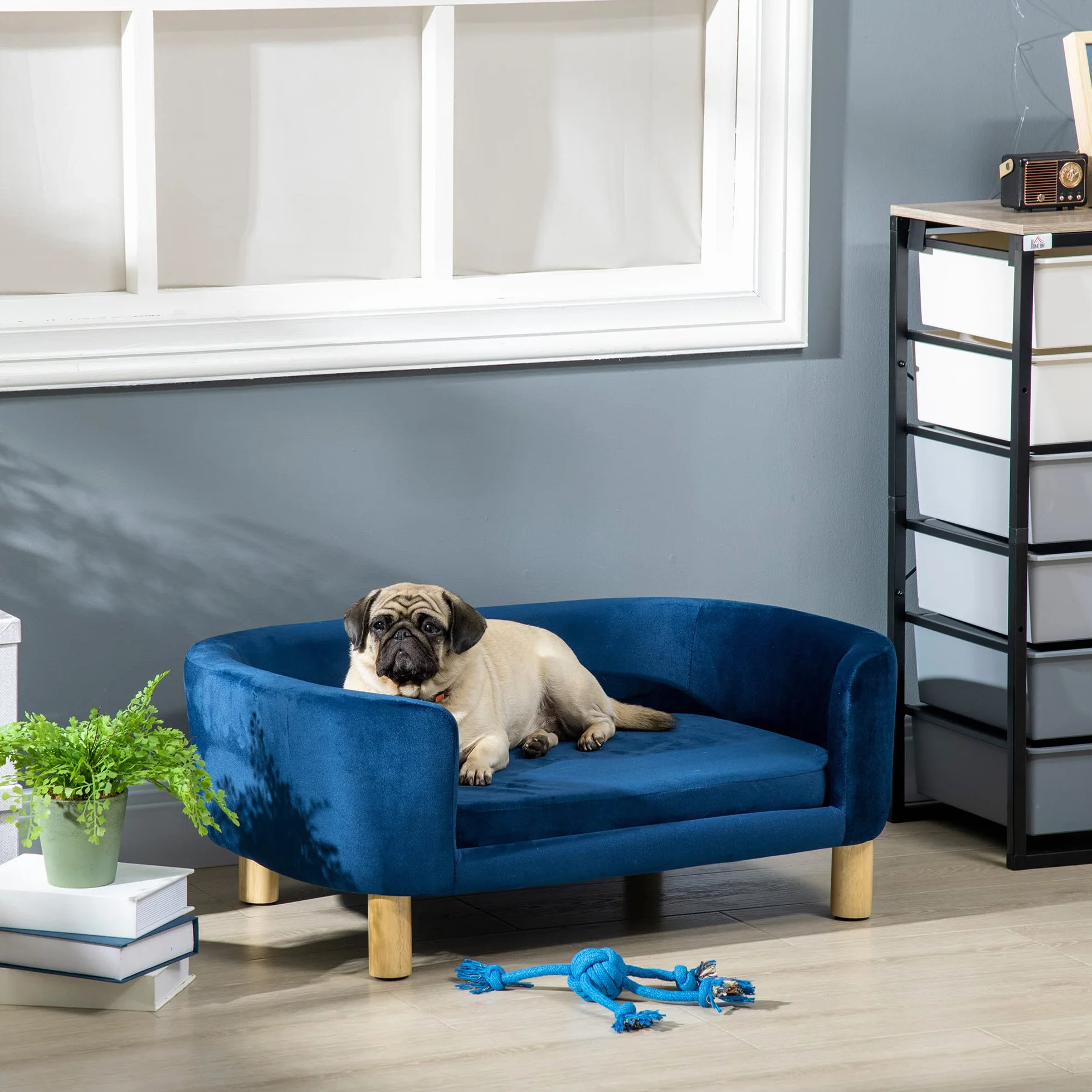 PawHut Cuccia per Cani da Interni, Divano per Gatti o Cani di Taglia Piccola e Media Max. 22.5kg, in Velluto Blu