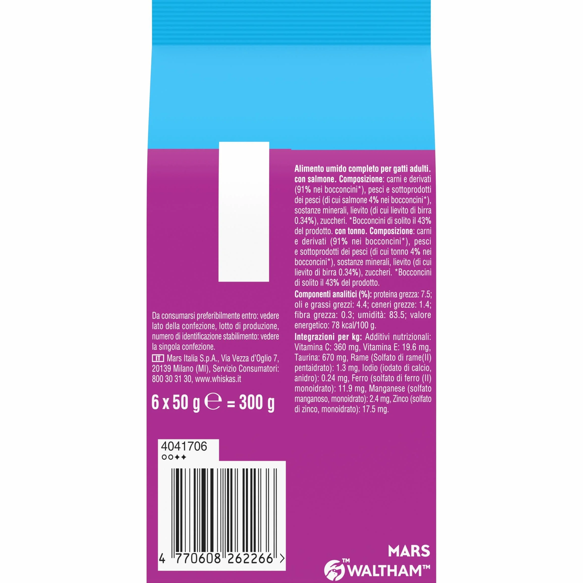 Whiskas Pranzetti Selezione di Pesce 1+ Adulto, Cibo Umido per Gatto, 12 Confezioni ognuna da 6 bustine x 50g (72 Pezzi in Totale)