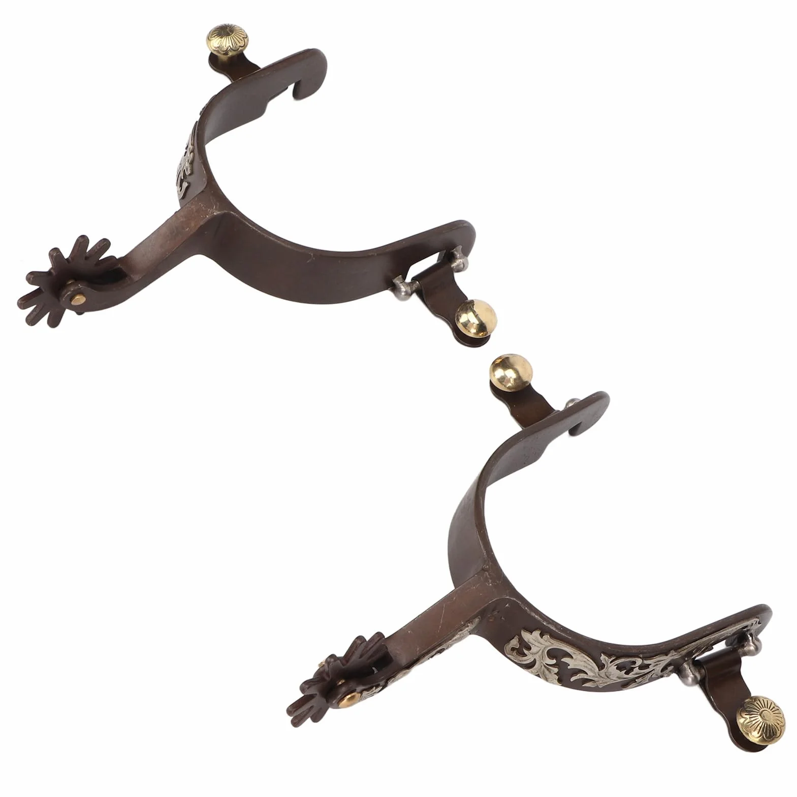 Speroni Western da 2 Pezzi, speroni per Cavallo in Acciaio a Basso tenore di Carbonio Intagliato in Bronzo Vintage con ingranaggio Girevole per Cavallo equestre