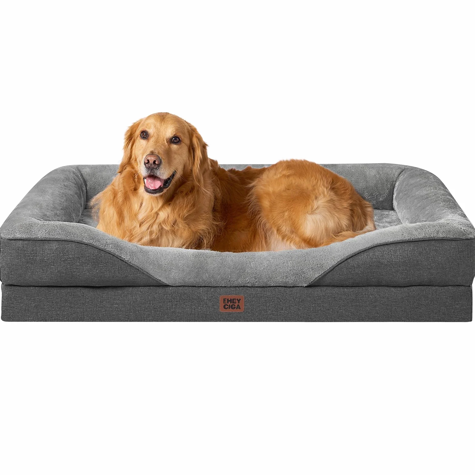 EHEYCIGA Memory Foam Cuccia Cane Interno Taglia Grande, Impermeabile Divano per Cani Sfoderabile e Lavabile, Letto per Cani con 4 Bordi Rialzati, Grigio Scuro, 106.5x76x18.5cm
