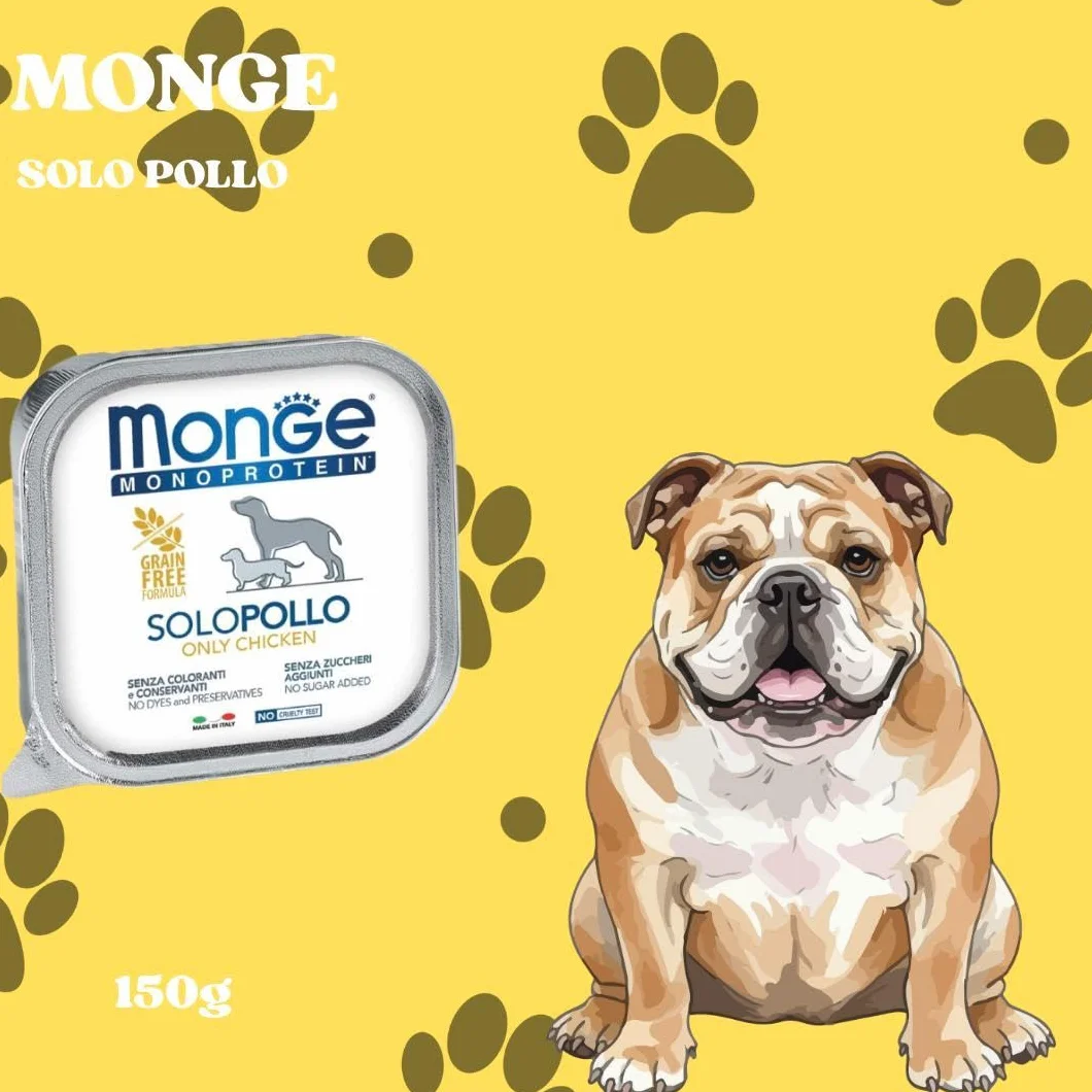 Monge Monoprotein cane, umido monoproteico per cani di tutte le taglie gusto SOLO POLLO formula grainfree | 12 vaschette da 150 grammi l'una.