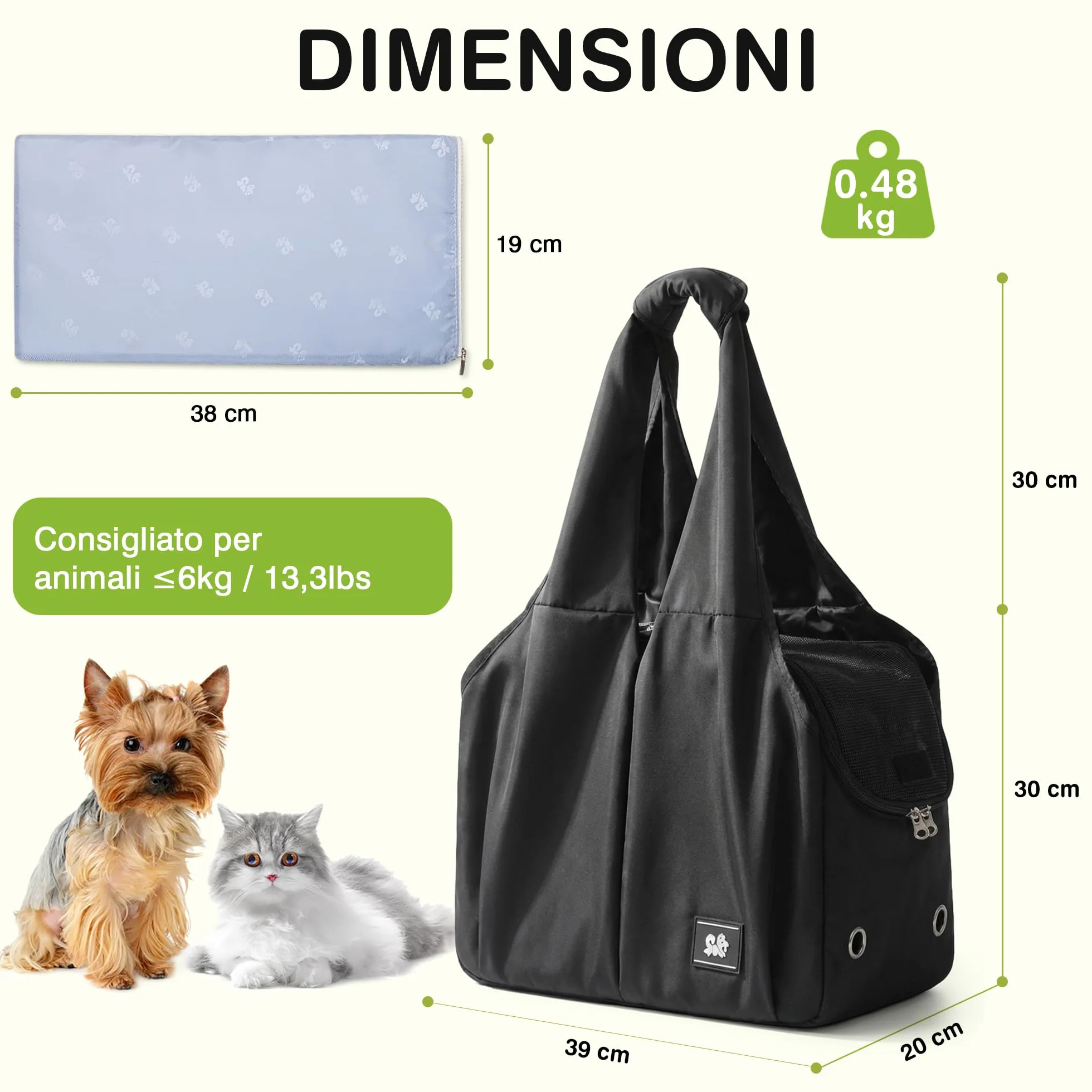 ALLSOPETS Borsa per Cani Taglia Piccola, Marsupio Traspirante Portatile con Gancio Guinzaglio, Nero Intenso
