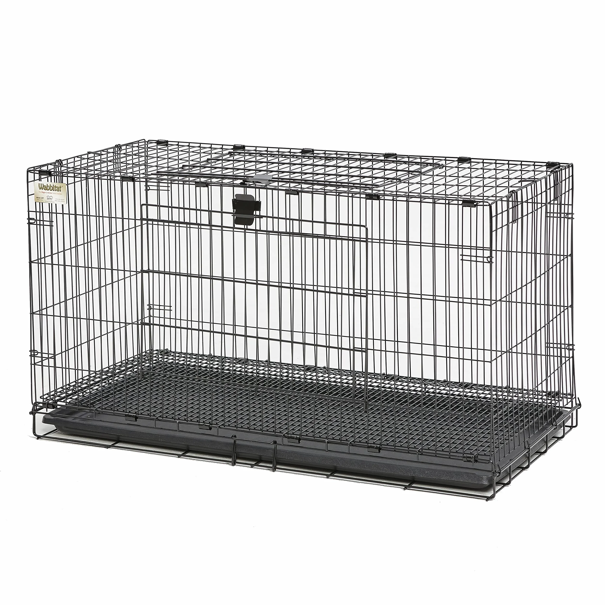 MidWest Homes for Pets Gabbia per conigli pieghevole, lunga 93,98 cm, con griglia per pavimento da 1,27 cm e vassoio in plastica rimovibile, nero, modello 157