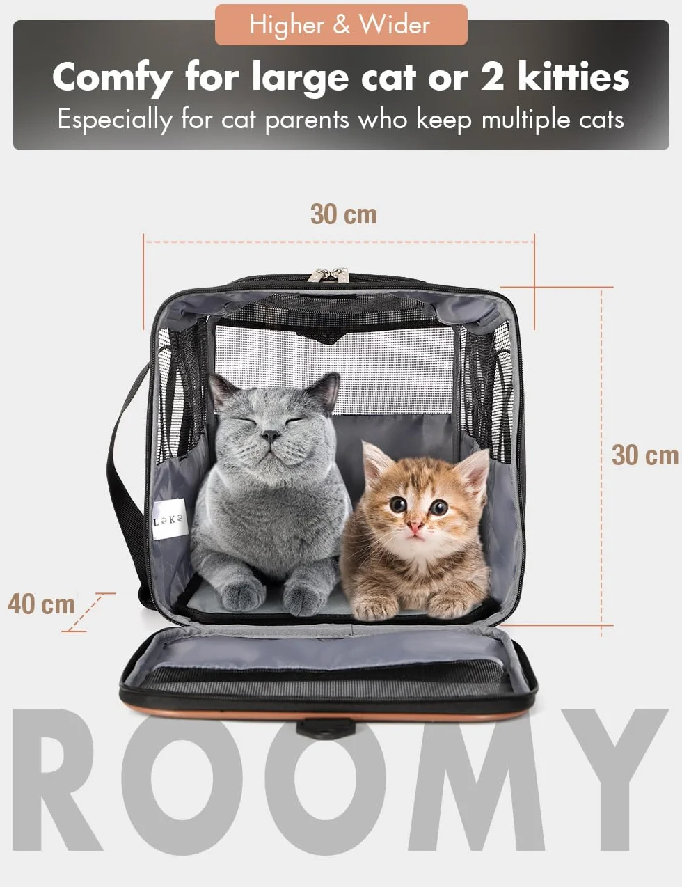 Trasportino per cani e gatti, con ruote, per il trasporto, per auto, con manico telescopico e tracolla, grigio