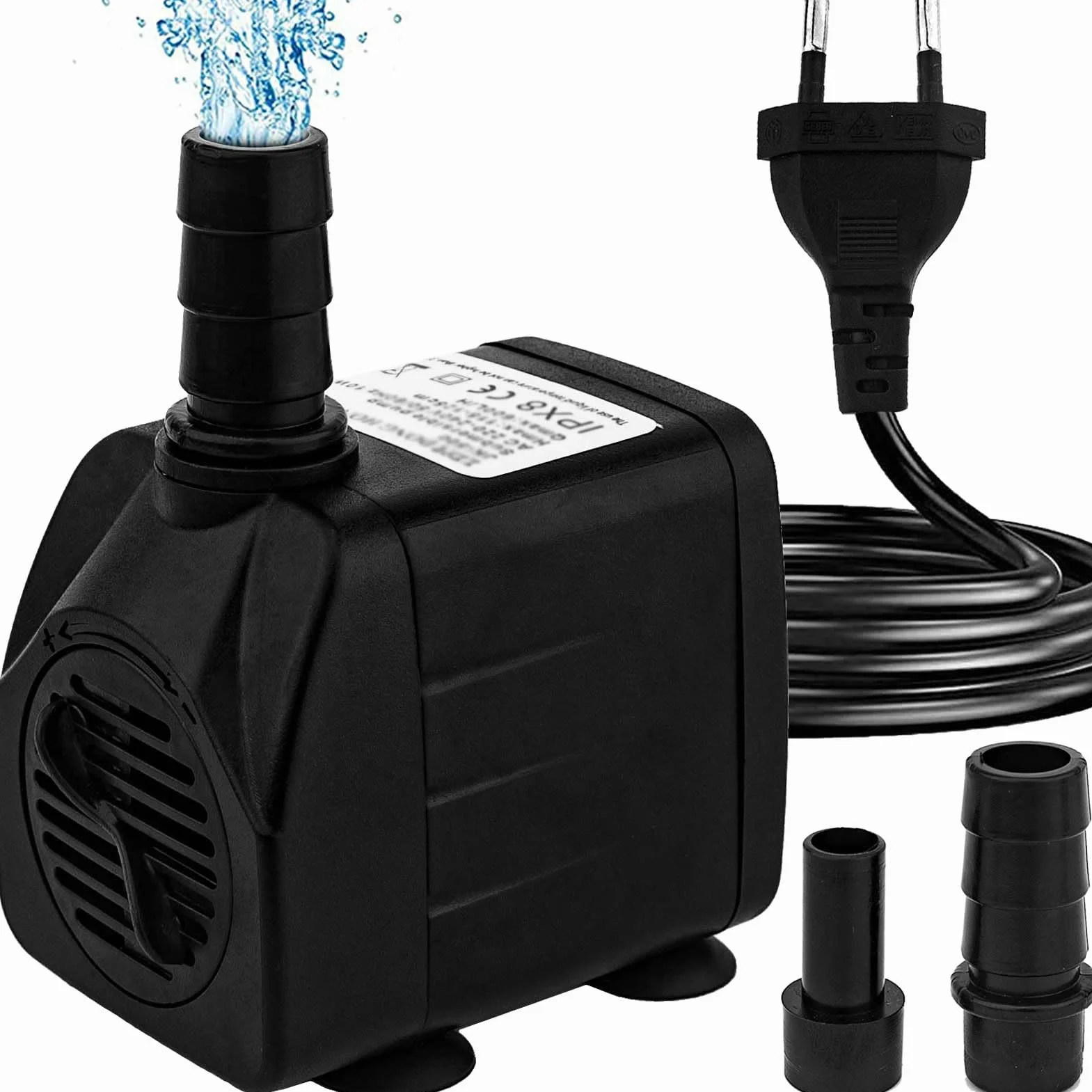 Mini pompa dell'acqua (600 L/H, 10 W), per acquario ultra silenziosa con sollevamento, per fontane, con cavo di alimentazione da 1,5 m, 2 ugelli, per statue, idroponica