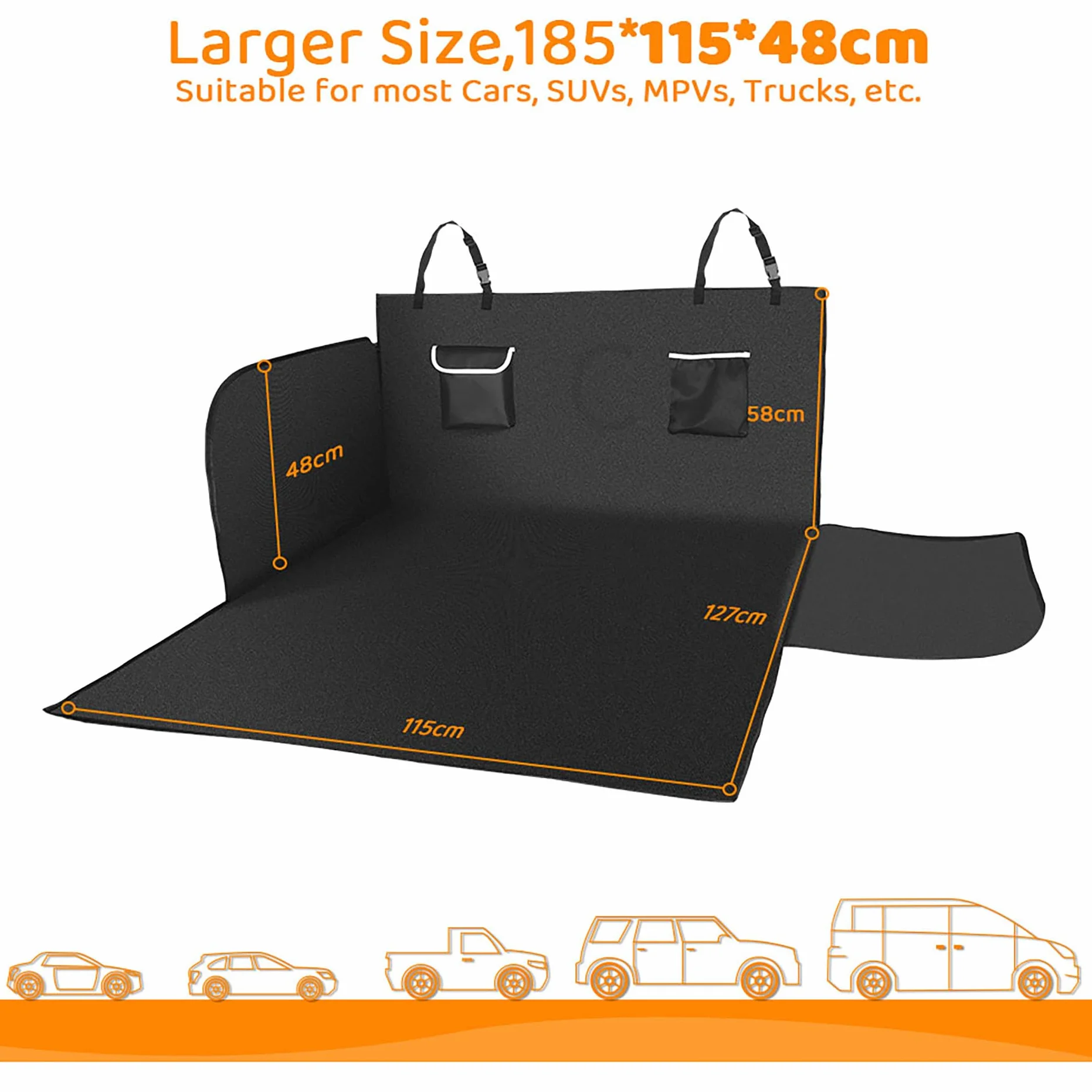 KYG Telo Auto per Cani Impermeabile 185x115x48 cm Tappetino Bagagliaio Nero