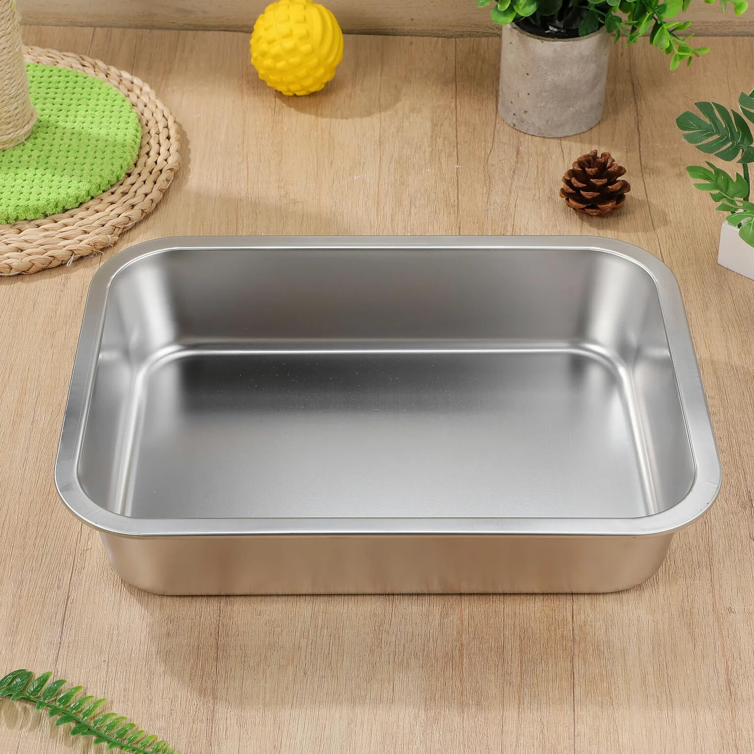Generico Lettiera Aperta per Gattini in Acciaio Inox 304 senza Fori, Contenitore in Metallo Resistente 36x27x7 Cm, Toilette per Animali Domestici Ampio Spazio per Casa e Viaggio