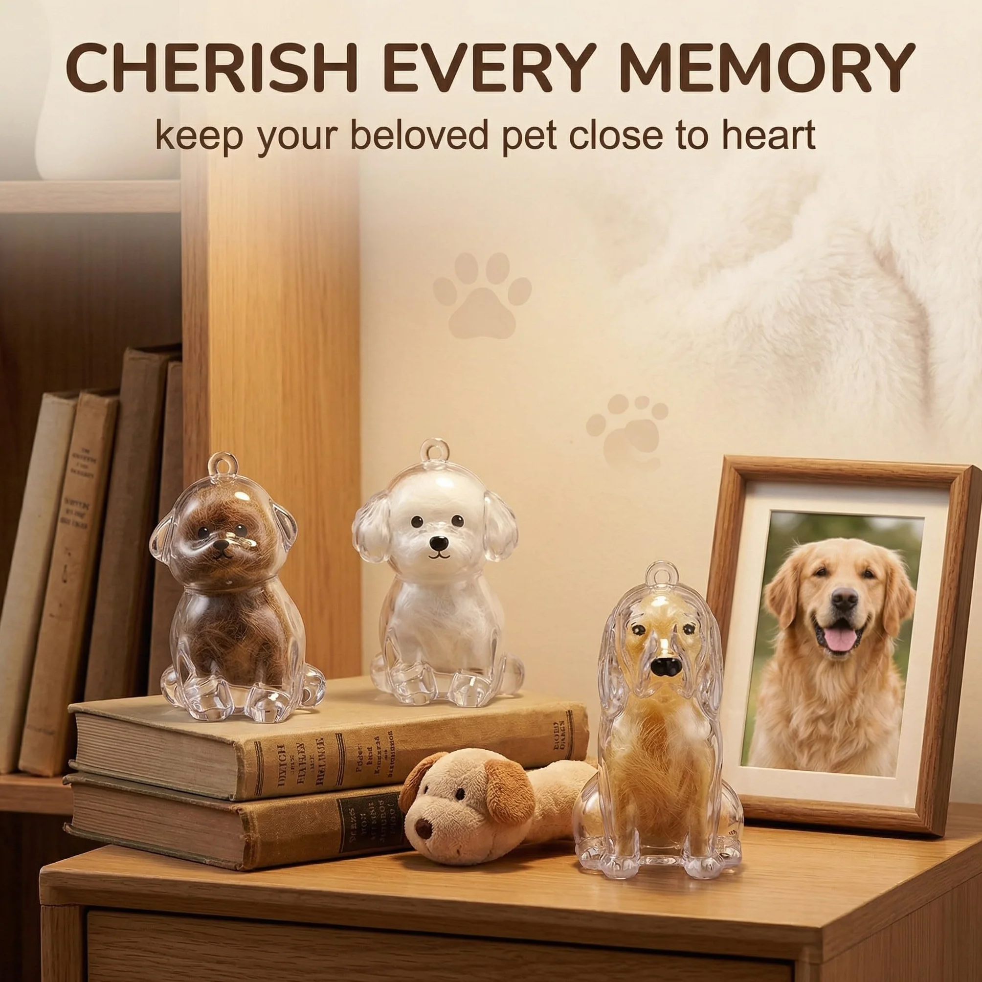 Set di 3 Ciondoli Porta Pelo Cane Ricordo, Mini Contenitore Commemorativo per Peli Animali (Teddy, Bichon e Golden Retriever), Souvenir Portatile in Plastica per Amanti dei Cani