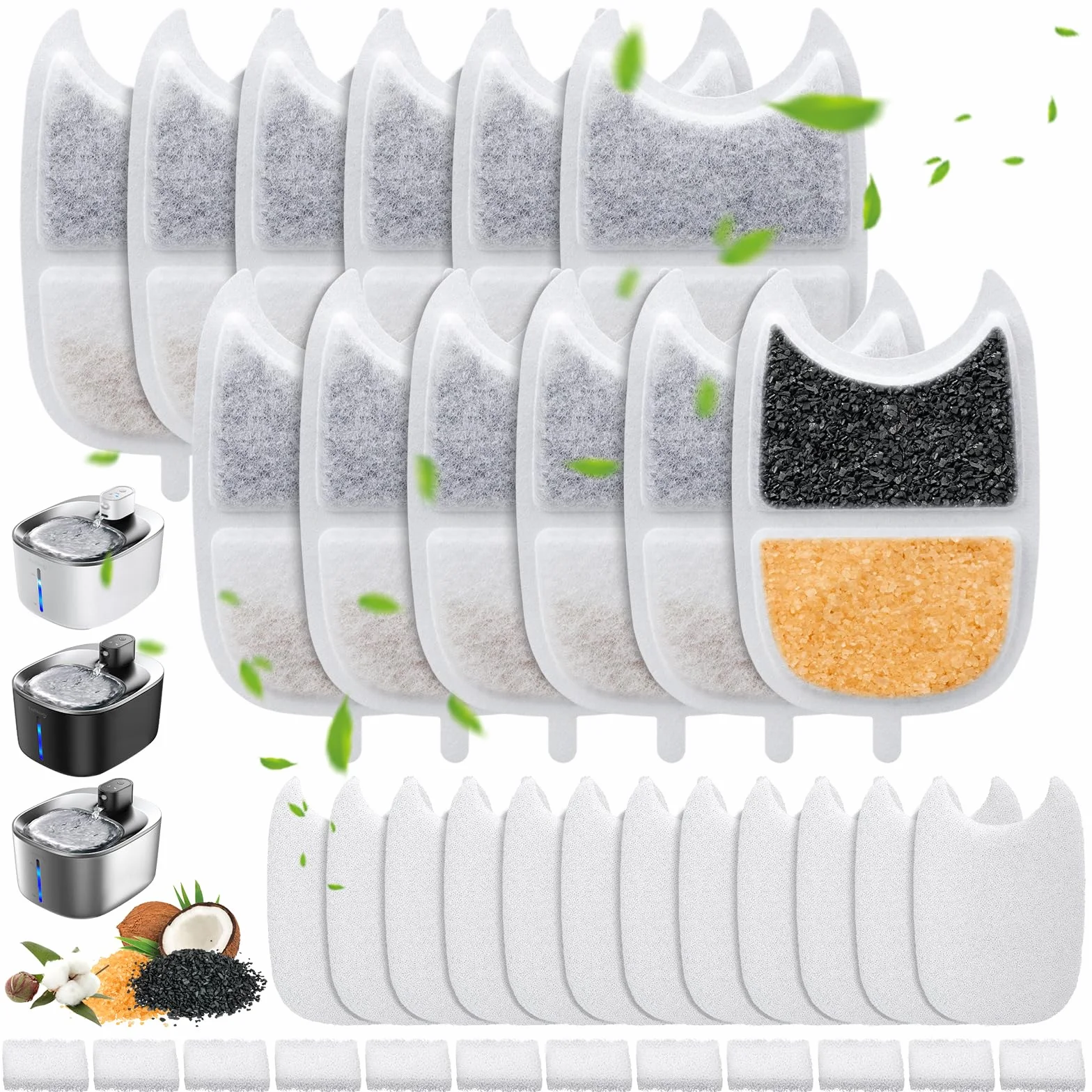 Filtri Fontanella per Gatti, 12 Filtro Fontanella per Gatti per FEELNEEDY 4L Fontana Acqua per Gatti YPD-C004, Comprendere 12 Filtri Fontana Gatto e 12 Spugne Pre-filtrate e 12 Spugnetta per Pompa