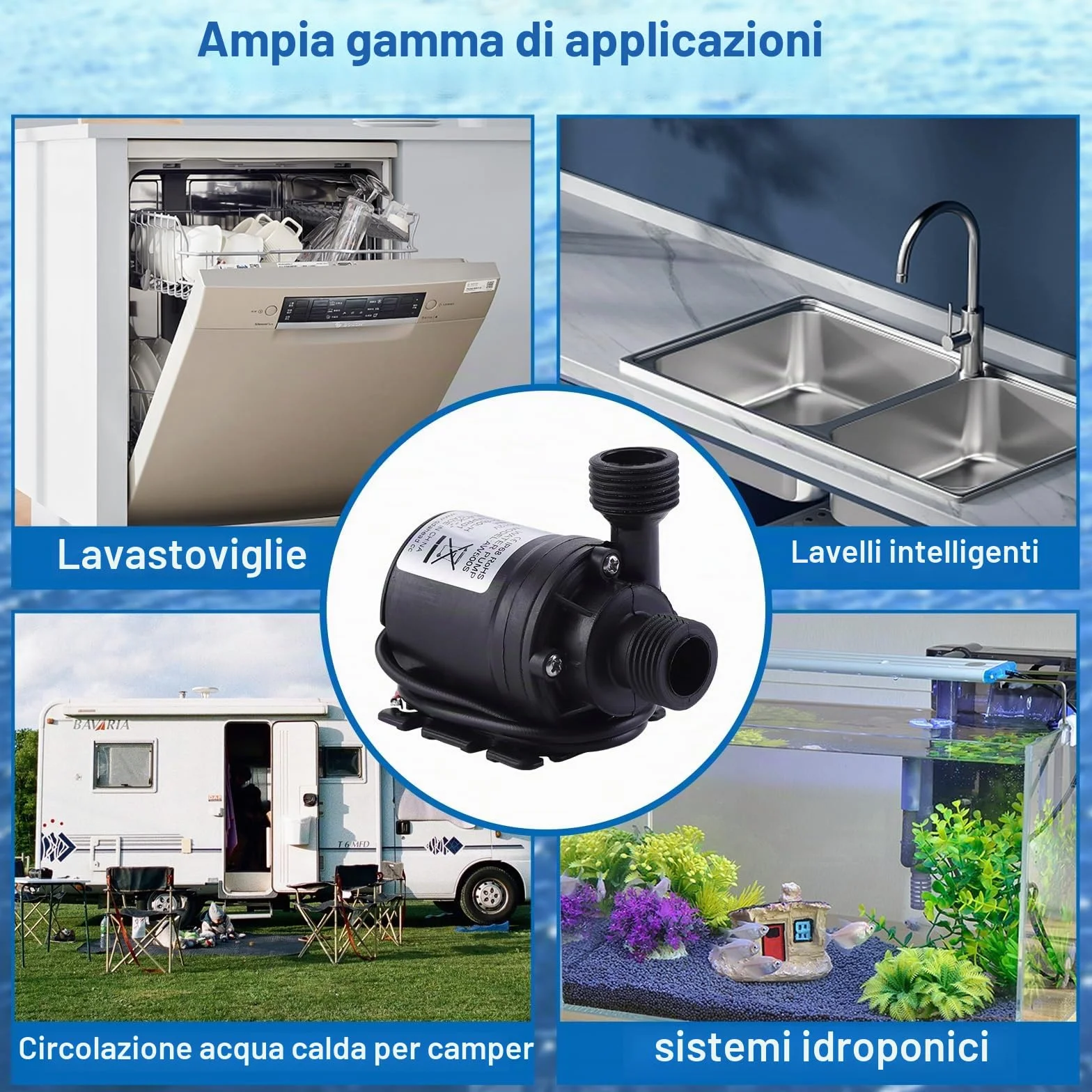 HSEAMALL Pompa ad acqua sommergibile Brushless DC 12V Pompa anfibio 800L / H 5M per stagno Acquario Serbatoio di pesci Solare Fontana Piscina Circolazione dell'acqua