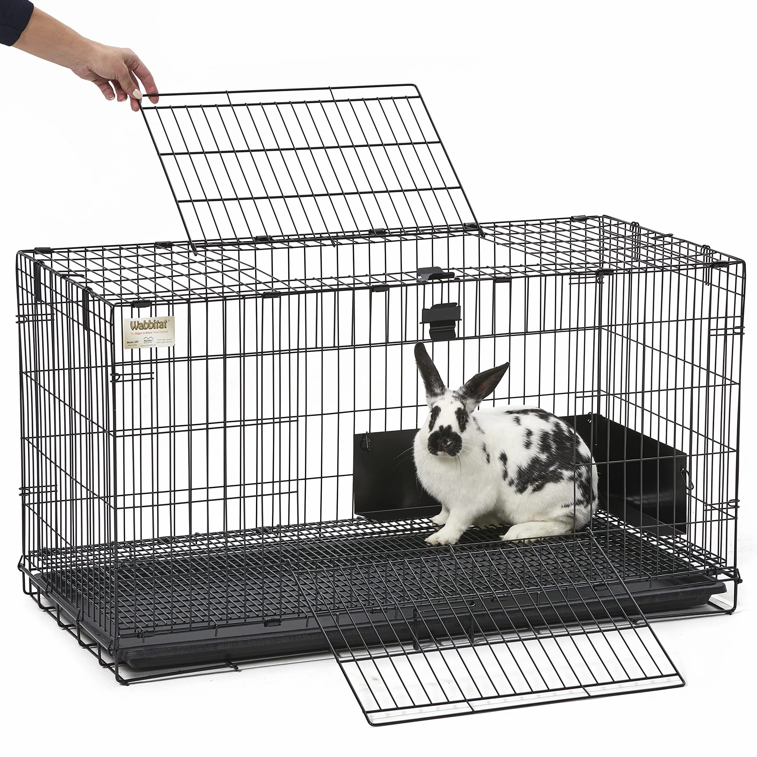 MidWest Homes for Pets Gabbia per conigli pieghevole, lunga 93,98 cm, con griglia per pavimento da 1,27 cm e vassoio in plastica rimovibile, nero, modello 157