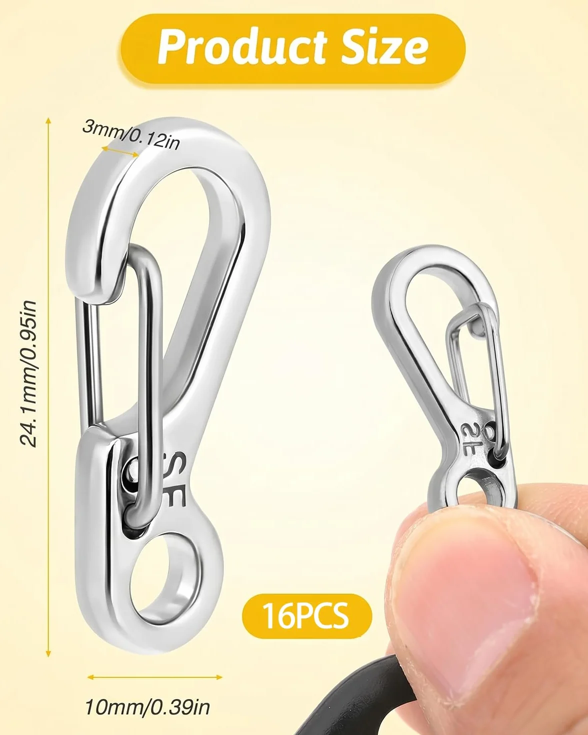 TISCH 16 Mini Moschettoni Piccoli S-Form 2.4cm Acciaio Inox Portachiavi Zaini Fai da Te 4 Colori
