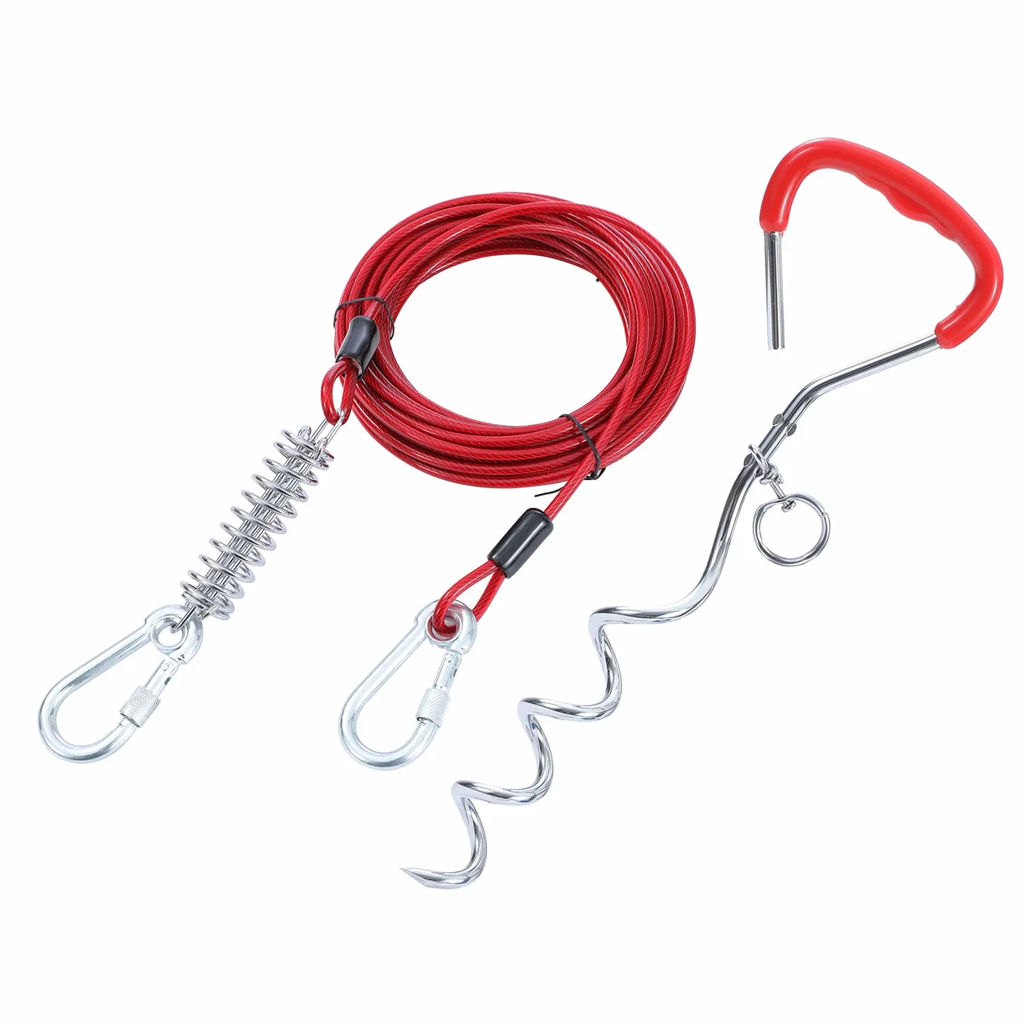 TOPWAY Cavo per Cani 10m Guinzaglio da Cortile per Cani e Picchetto Elicoidale a Terra da 42cm, per Esterni Cortile Campeggio Parco Animali Domestici, Rossa + Rossa