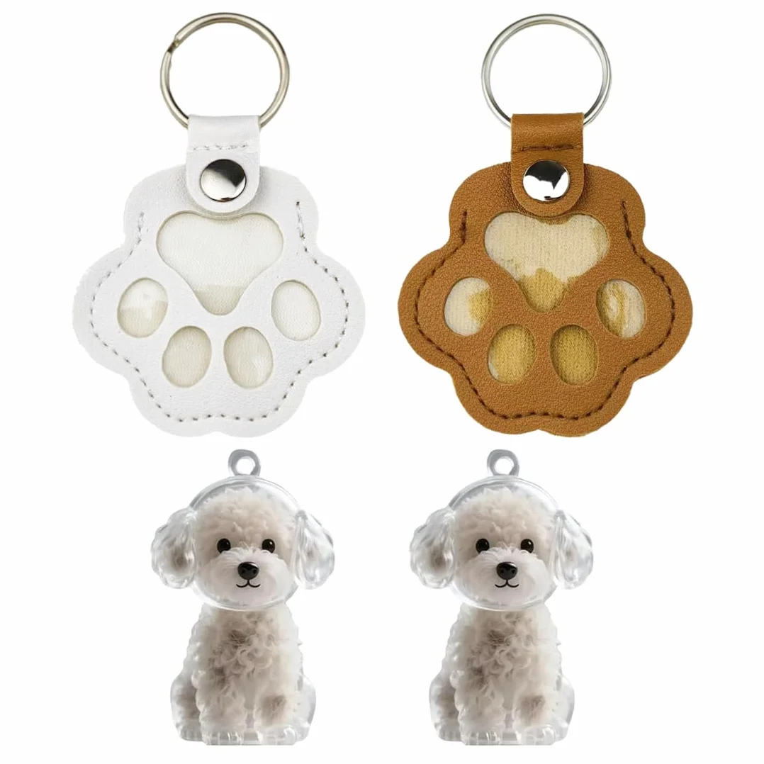 4 Portachiavi Hair, Pezzi Commemorativi in Pelo di Cane, Charms Borse, Contenitore Conservare, Dog-Shaped Keepsake per Pet Hair Storage, Regali Amanti degli Animali Domestici