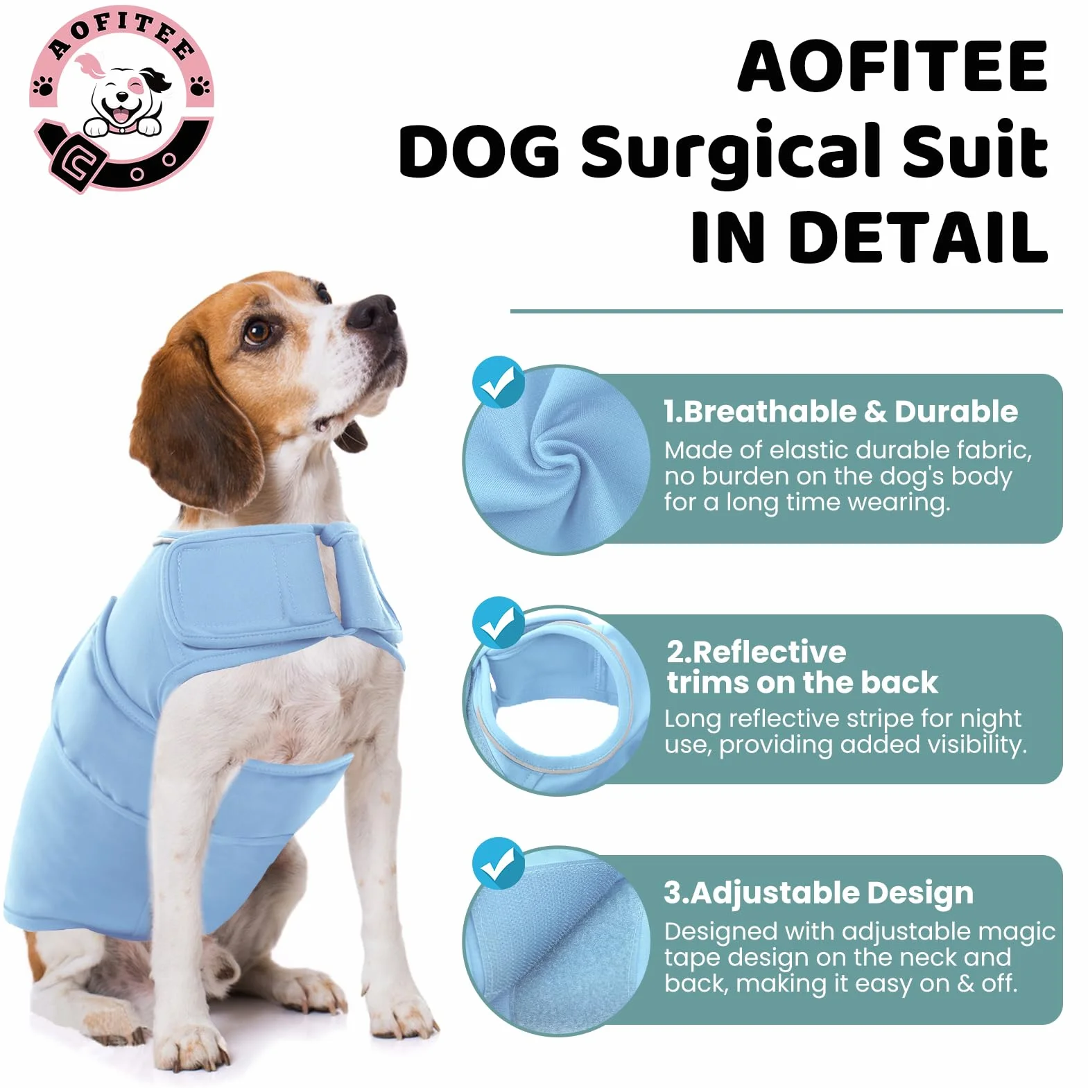 AOFITEE Cane Ansia Gilet Cappotto Thunderstorm Soft Dog Thunder Jacket Calmante Strisce Riflettenti Traspirante Relief Piccola Media