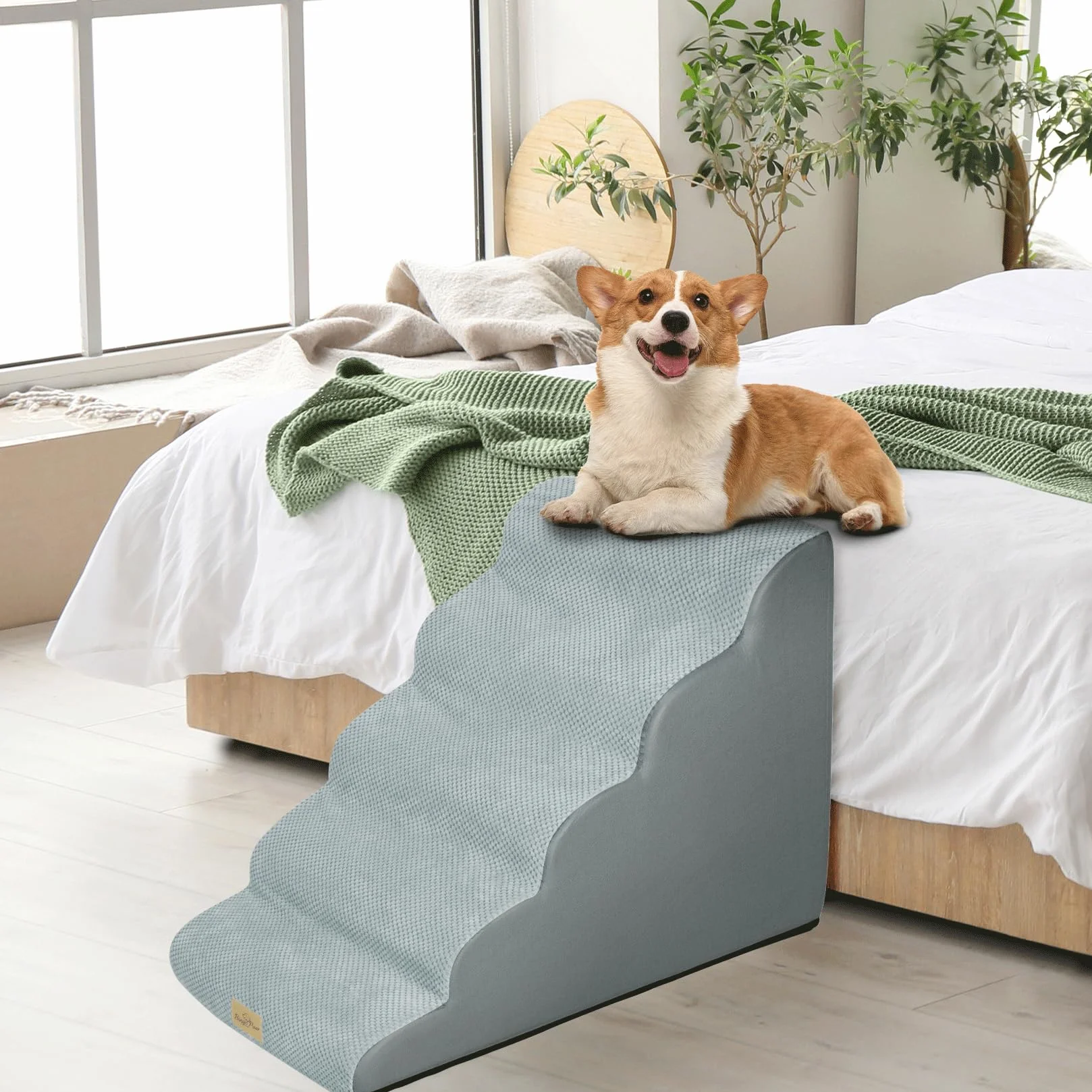 Scala per cani 5 Gradini Alto 56cm Antiscivolo in Spugna ad Alta Densità Fodera Rimovibile