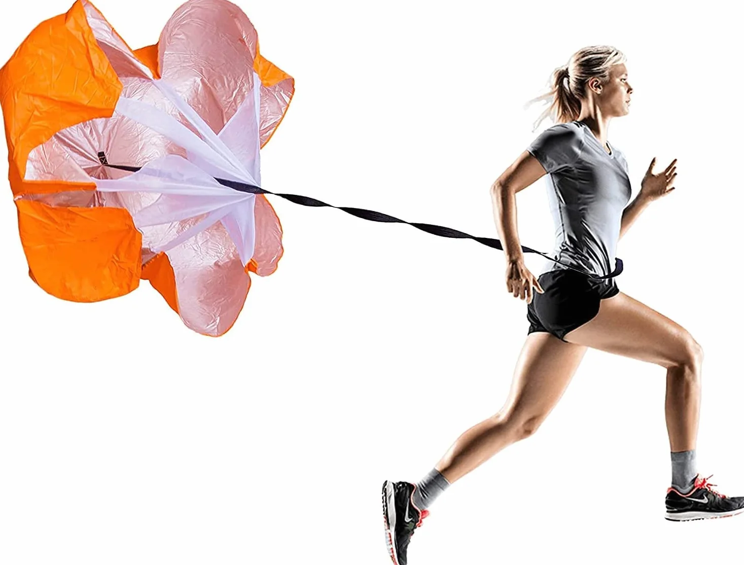 58" Running Speed Training Paracadute ，Resistenza per Allenamento Speed Chute ，con Tracolla Regolabile, per Bambini, Giovani e Adulti（Arancia）.