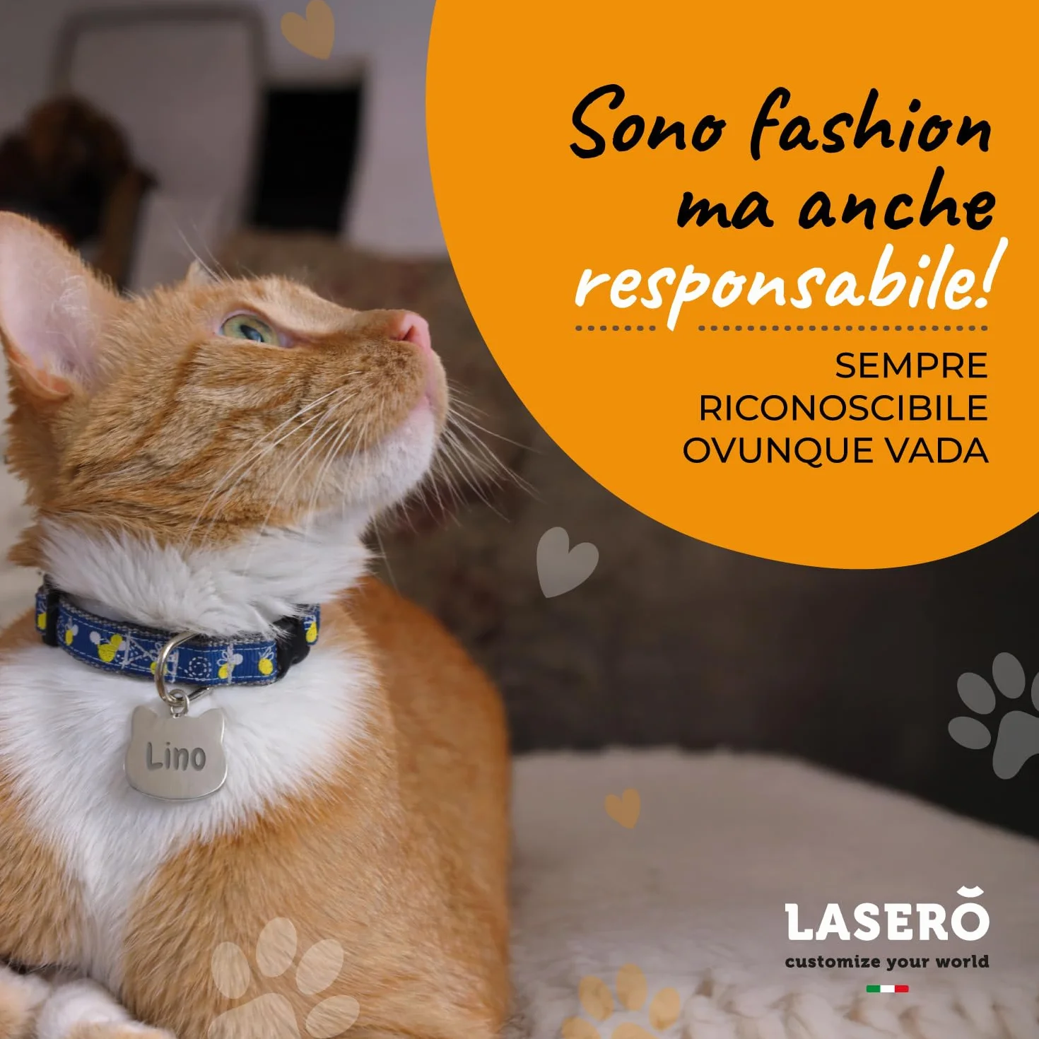 LASERO’ Medaglietta Gatto Personalizzata in Acciaio Lucido 2,5x2,5cm – Targhetta Gatto con Incisione Laser di Nome e Dati – 4 Colori (Rosa/Argento/Nero/Oro) – Targhetta Identificativa per Collare