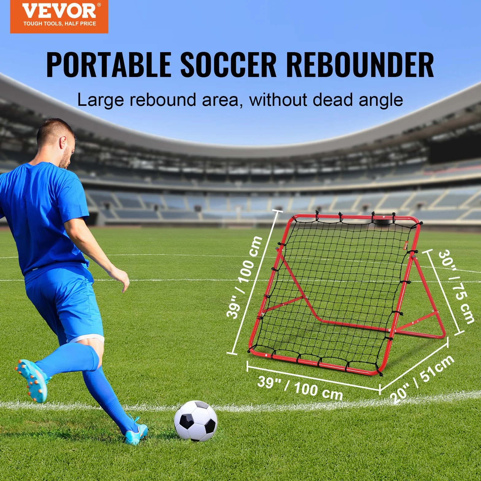VEVOR Rete da Calcio Rimbalzo Pop Up 1 x 1m Rete da Calcio Rimbalzo da Allenamento Portatile per Giardino Angolo Regolabile Tubo in Ferro Rete in PE, Obiettivo Calcio Pieghevole Bambini Adolescenti