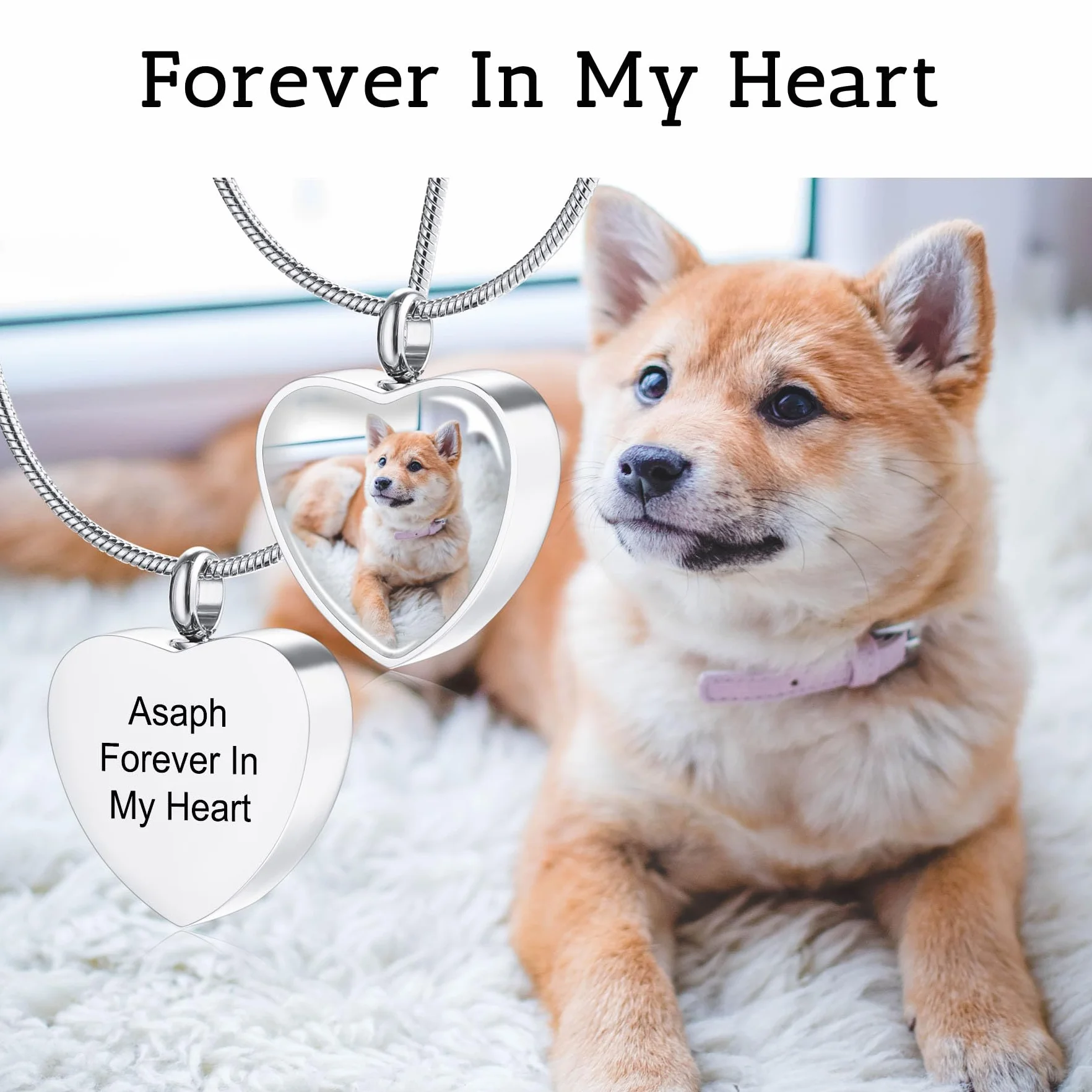 MeMeDIY Urna Pendente Collana Personalizzato Cuore Orma di Zampa Nome Foto Data per Donna Uomo Animale Domestico Memoriale