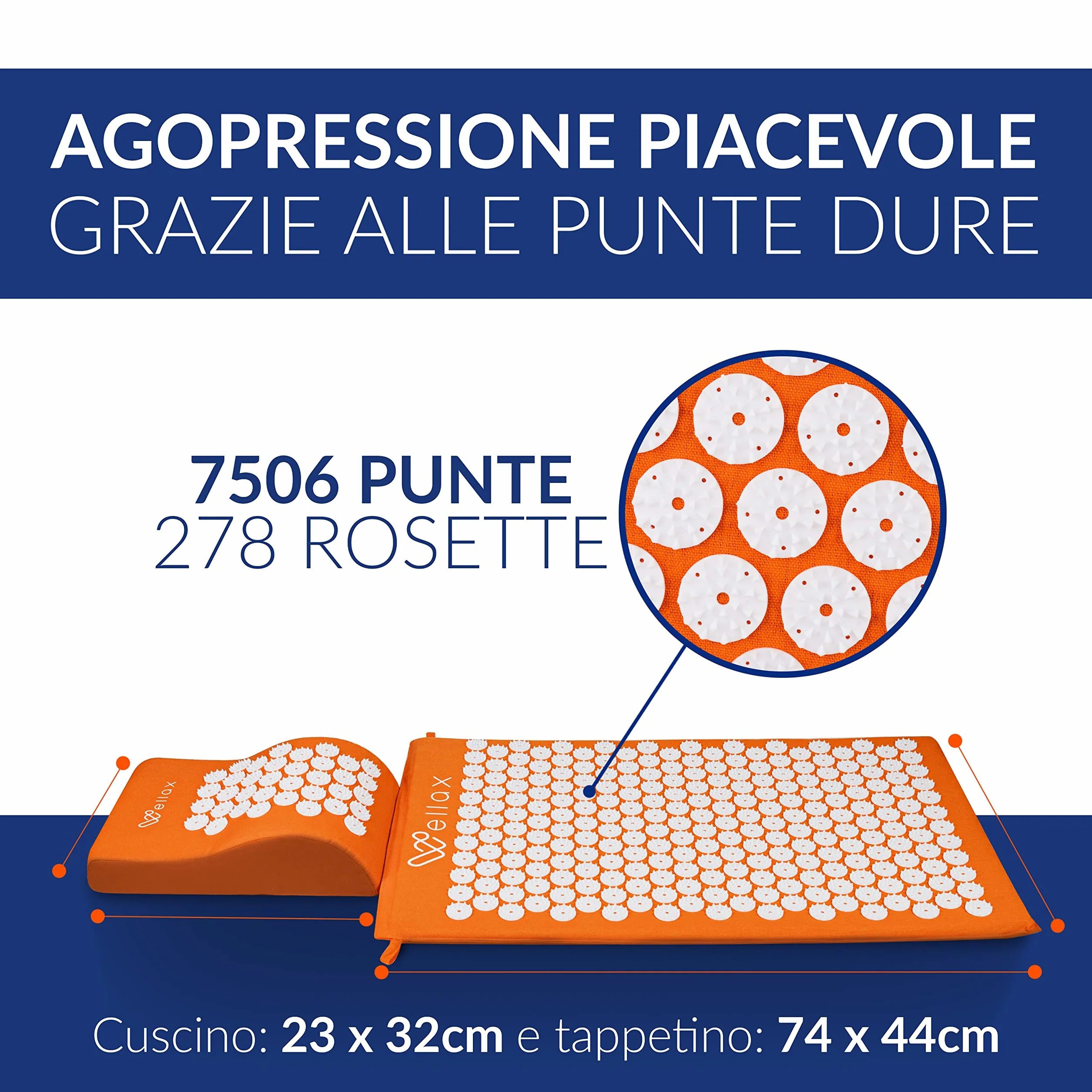 Tappetino per agopressione Wellax con cuscino - allevia specificamente la tensione e favorisce la circolazione - tappetino da massaggio in set con cuscino