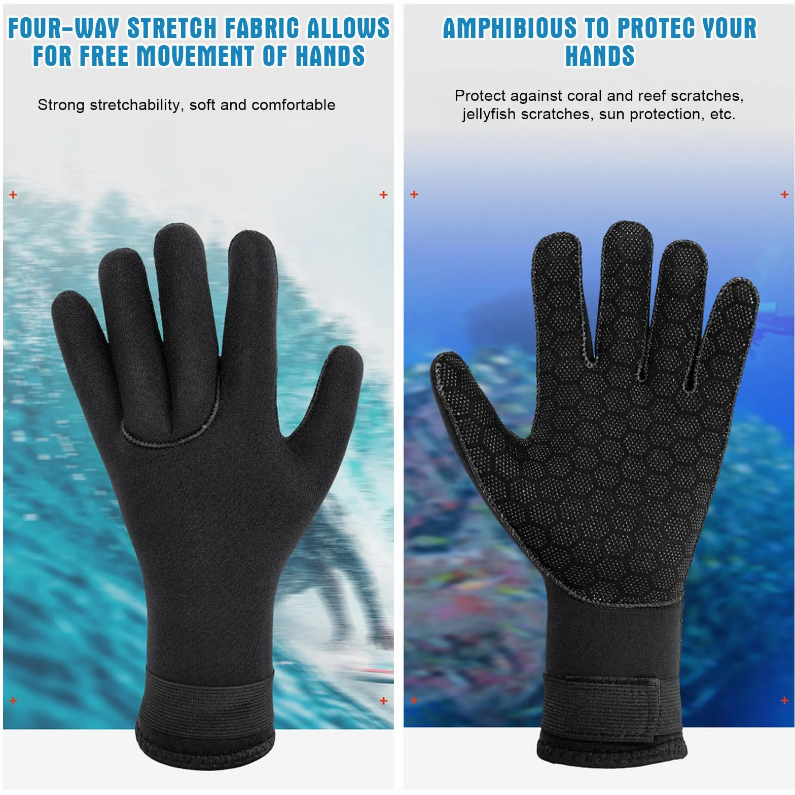 Risipu Guanti in neoprene da 3 mm per uomo e donna, termici, antiscivolo, con cinturino da polso regolabile, ideali per immersioni, snorkeling, kayak, surf e nuoto in acqua fredda