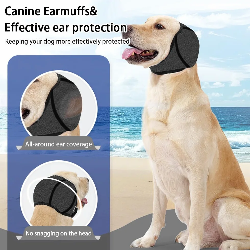 Paraorecchie Cane Scudi Confortevoli Anti Ansia Sollievo dal Rumore Snoods con Nastro Autoadesivo Regolabile per Cani Grigio L
