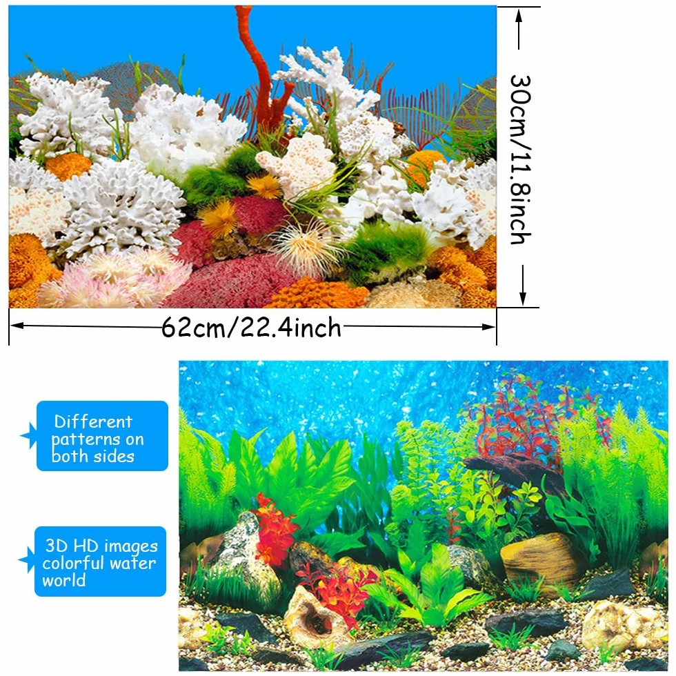 2 Pezzi Acquario Poster Sott'Acqua Fish Tank Sfondo Poster Addensare Adesivo PVC Statico Adesivo Sfondo Carta Decorativa Adesivi (30 * 62cm)
