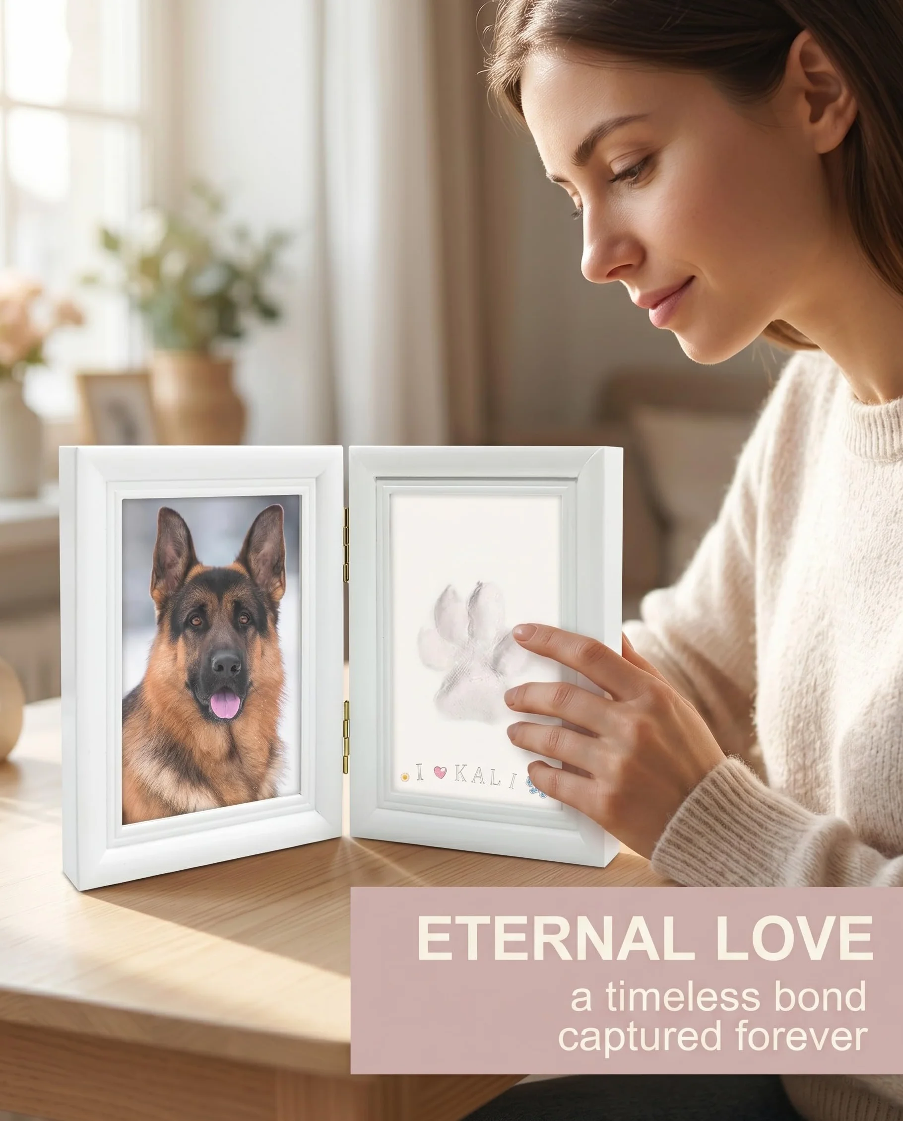 Impronta Zampa e Calco 3D per Cani Gatti, Kit Fai da Te con Cornice Foto, Regalo Commemorativo