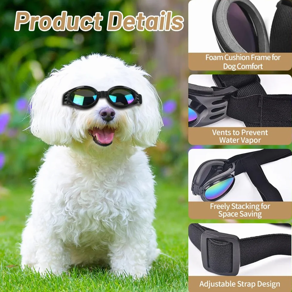 Occhiali da sole per cani, occhiali da sole antivento anti-appannamento e protezione UV per gatti e cani di piccola taglia (nero)