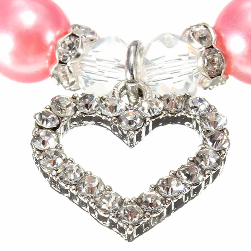 2 collane con perle per cani chihuahua, ciondolo cuore, accessori costume sposa, rosa e blu