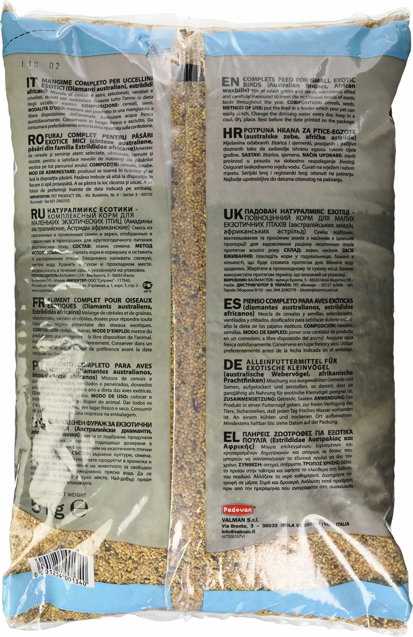 Padovan Naturalmix Miscela Completa di Semi e Cereali Per Uccelli 5 Kg