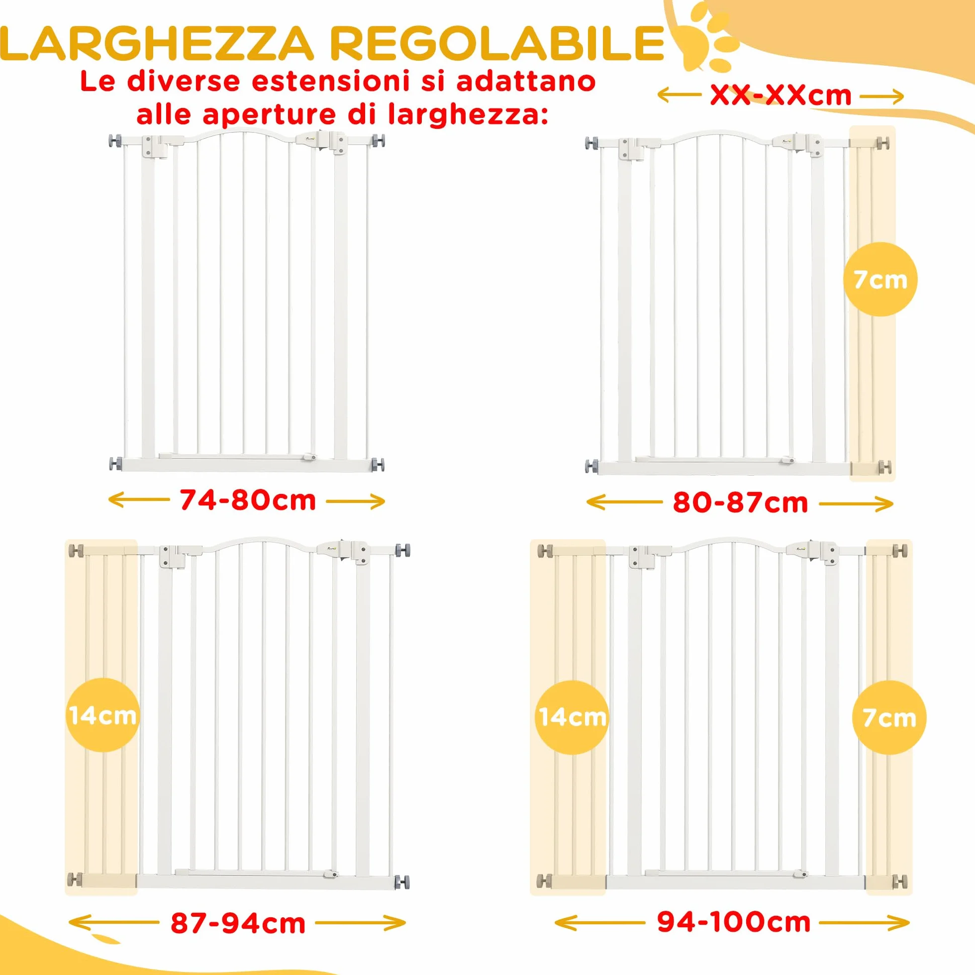 PawHut Cancelletto di Sicurezza per Cani, Barriera Estensibile 74-100 cm, Doppio Blocco, Chiusura Automatica, Bianco