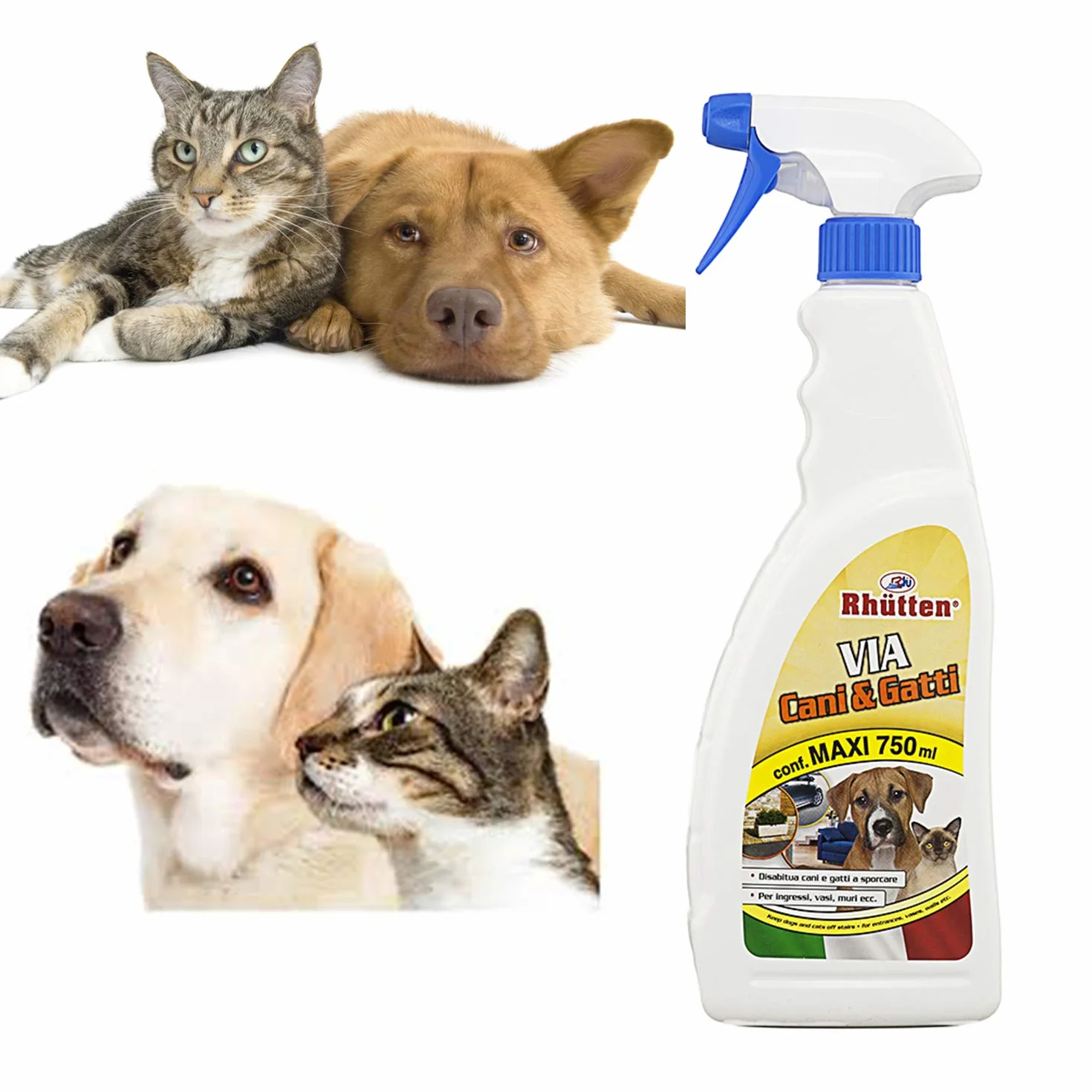 Rhutten 2 x Spray Repellente Via Cani e Gatti 750 ml- per Educare Disabituare Animali Domestici o Randagi - Uso Interno Esterno