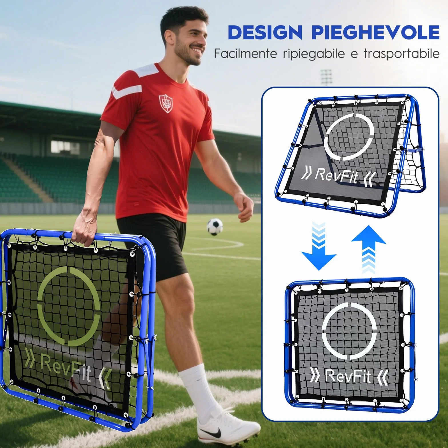 Rimbalzo Calcio - Rete Rebounder regolabile su entrambi i lati con obiettivo per calcio, baseball, tennis, rugby - Rete da allenamento con robusto telaio in acciaio - 80/100/120 cm