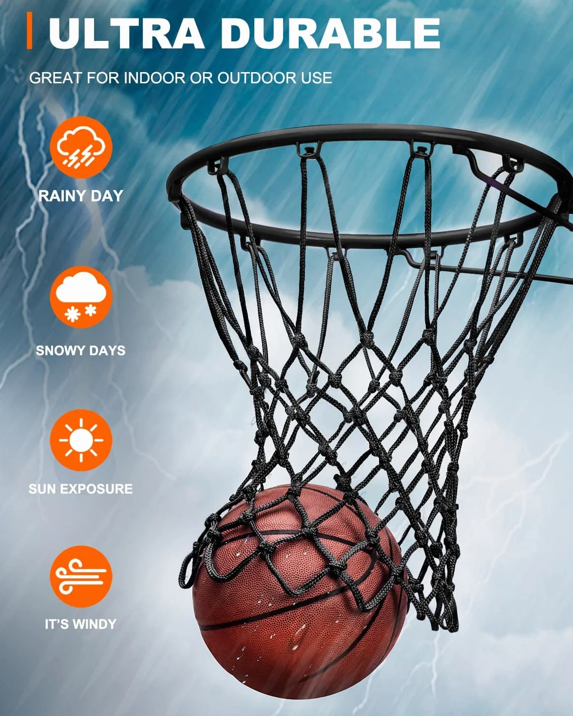 Rete da basket di ricambio resistente per bordi standard interni ed esterni