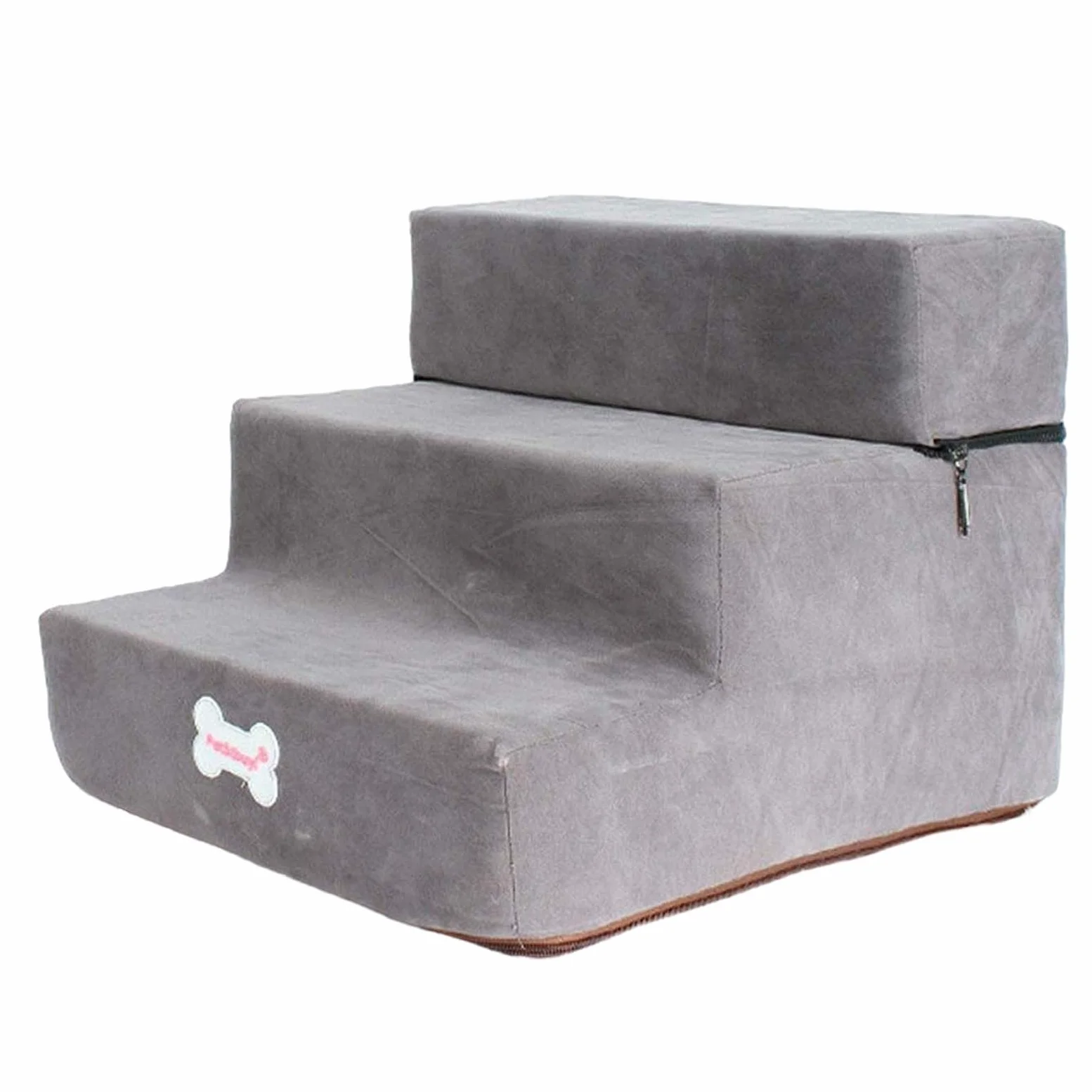 LOVIVER Morbido Cane Scale Scaletta Antiscivolo Rampa Giocattoli Spugna Lavabile Step 3 Rimovibile Cerniera Copertura per Vecchi Gatti Divano, Grigio Chiaro