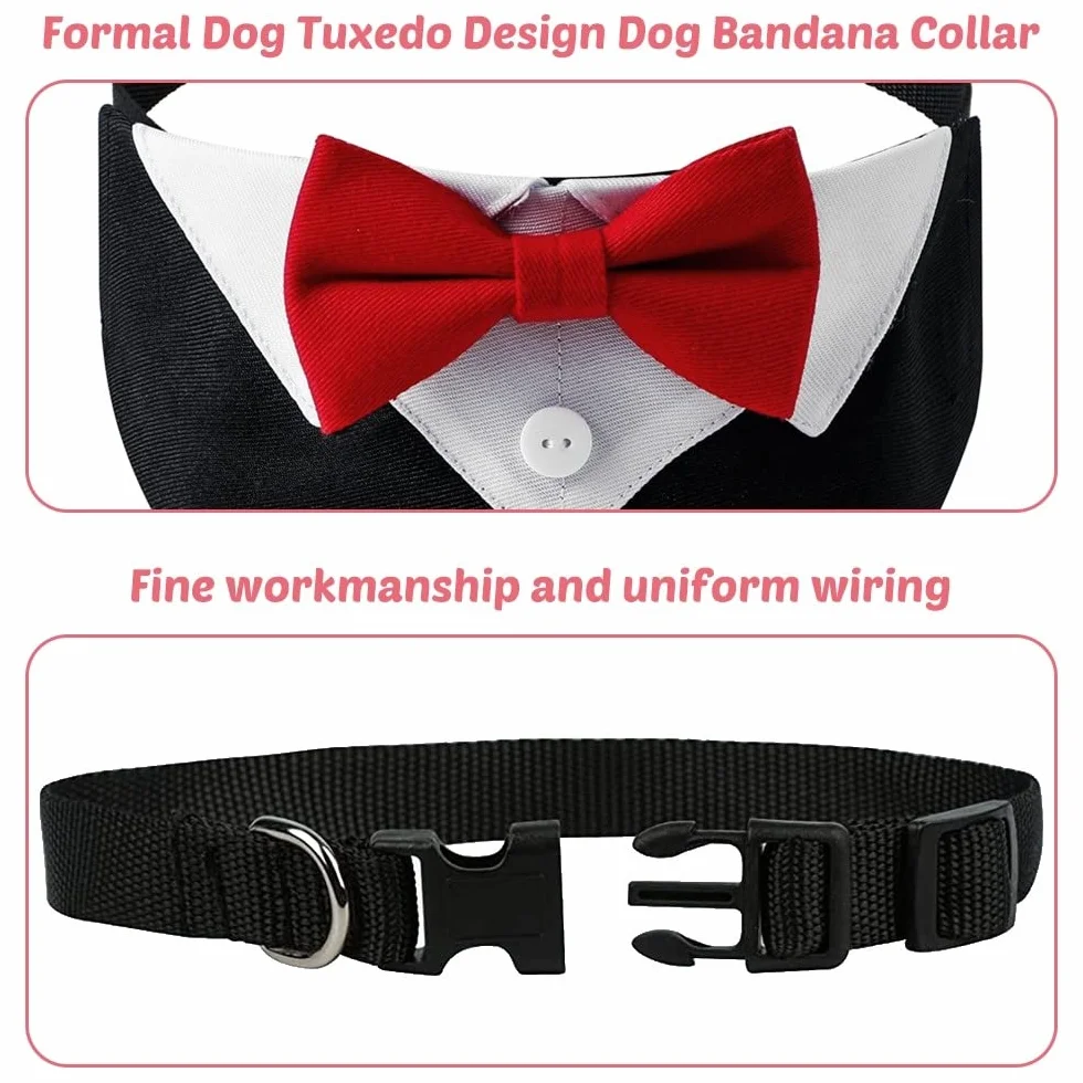 DONGKER Bandana Smoking per Cani, Collare Regolabile con Anello a D per Cane Gatti Piccola Media Grande
