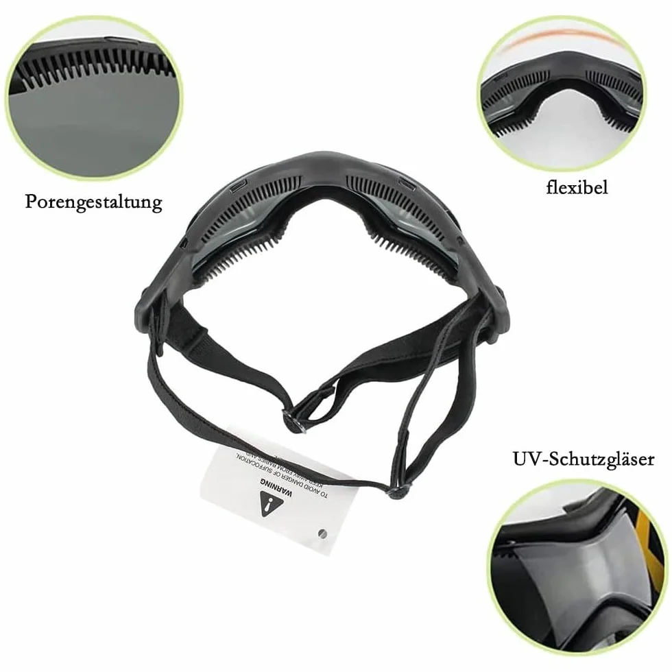 Voarge Occhiali da sole per cani, occhiali protettivi UV, occhiali da sole con fascia elastica regolabile, antivento per cani, occhiali da moto, nero, taglia S