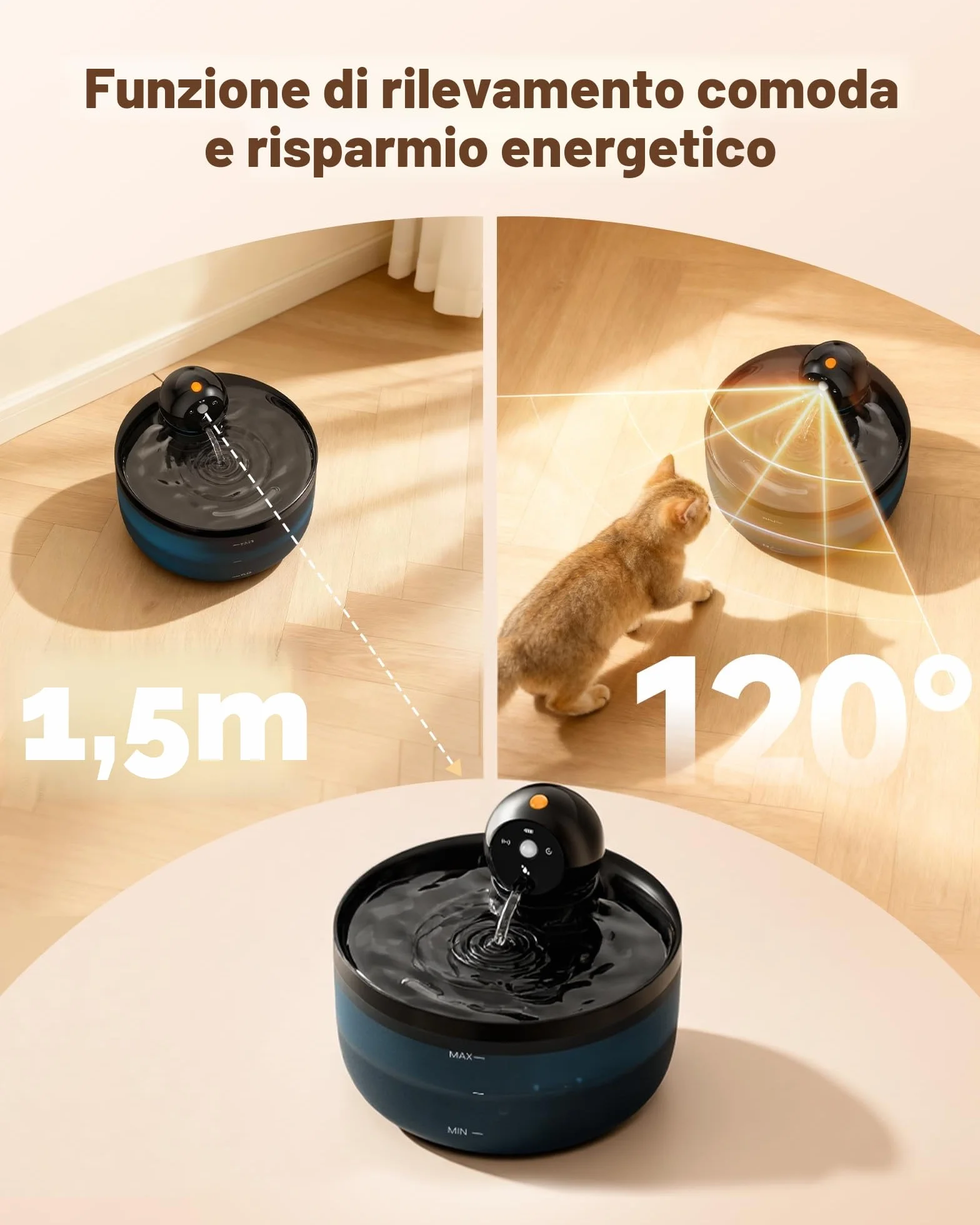 Fontanella per Gatti senza Fili: Fontana per Gatti a Batteria - 2.6L Fontanella Gatto con Sensore di Movimento - Dispenser Acqua Gattis Ricaricabile - Distributore Acqua Cani con Pila - Nero