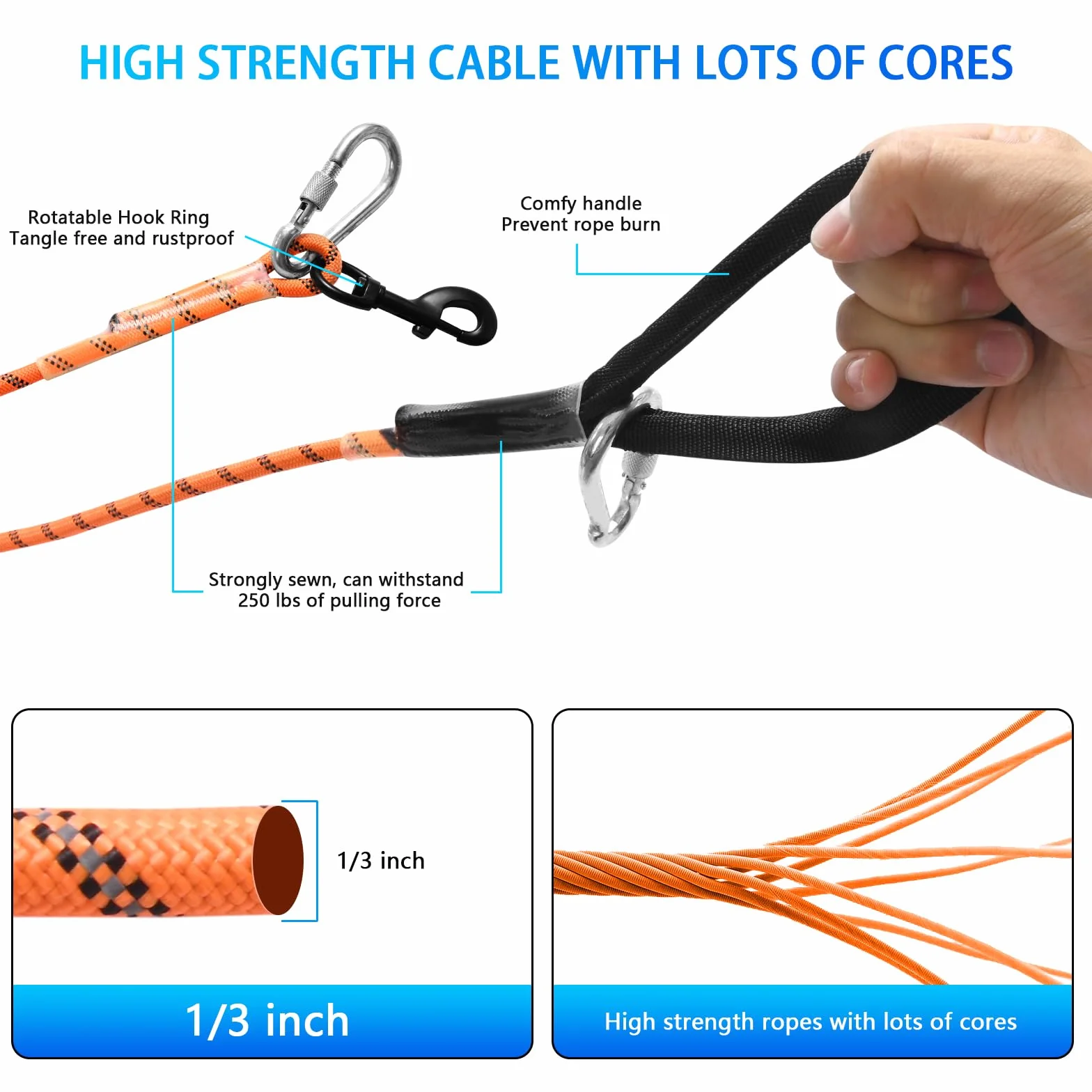 Hundeanbindehalsband Kabelpflockseil-30m+3m-Orange