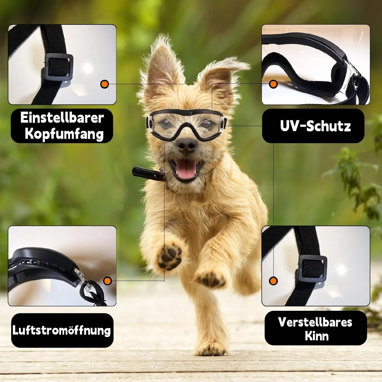 occhiali da sole per cani, occhiali protettivi per cani di taglia grande, occhiali da sole con protezione UV, occhiali da sole regolabili per cani, occhiali protettivi per cani di taglia
