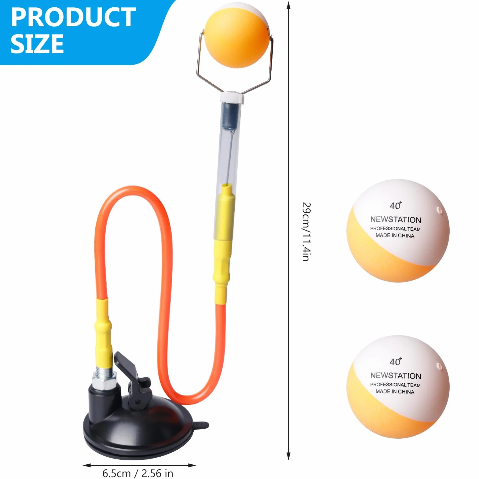 BORDEAG Allenatore di tennis da tavolo robot 2 palle ventosa arancione 250-560 mm